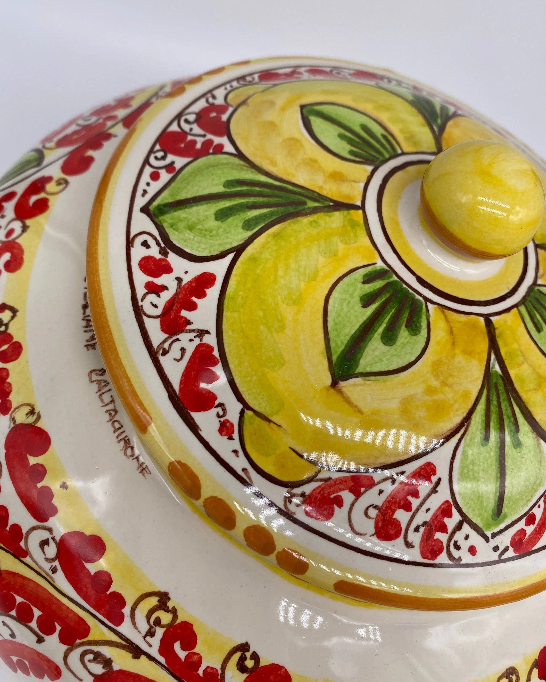 Biscottiera Decorata 600 Limoni Ceramica Caltagirone cm H.18 L.24 Artigianale DD CERAMICHE SICILIANE