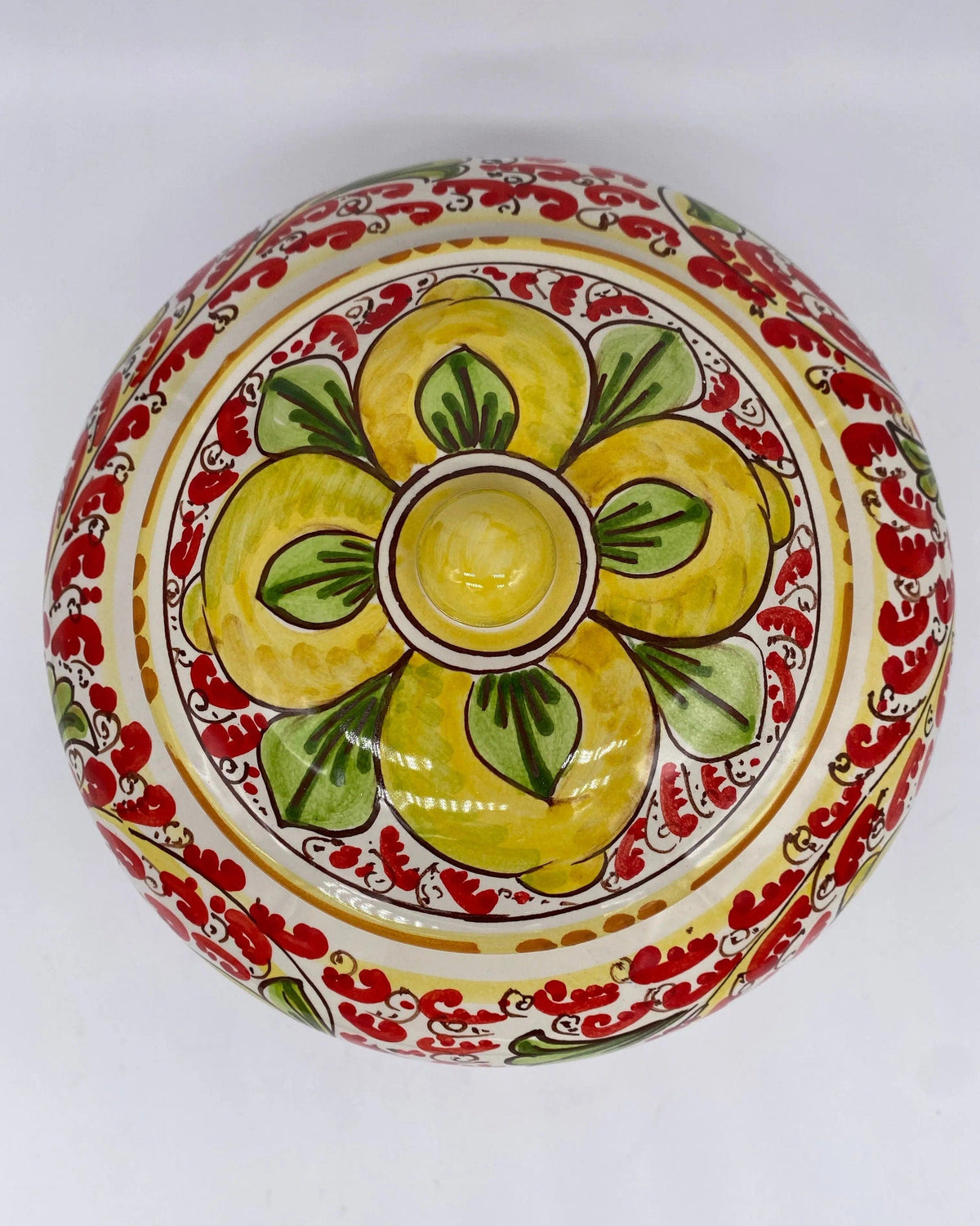 Biscottiera Decorata 600 Limoni Ceramica Caltagirone cm H.18 L.24 Artigianale DD CERAMICHE SICILIANE
