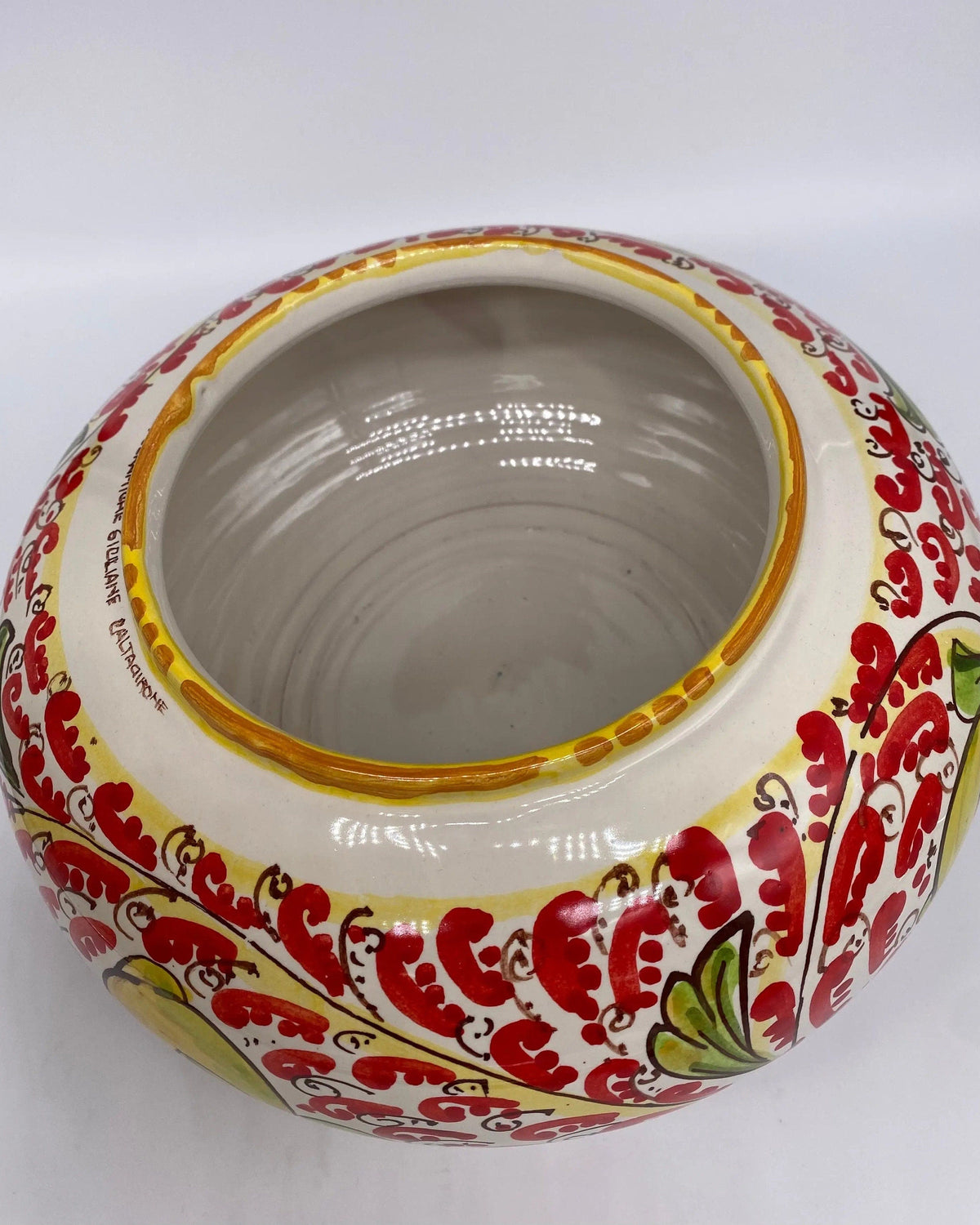 Biscottiera Decorata 600 Limoni Ceramica Caltagirone cm H.18 L.24 Artigianale DD CERAMICHE SICILIANE