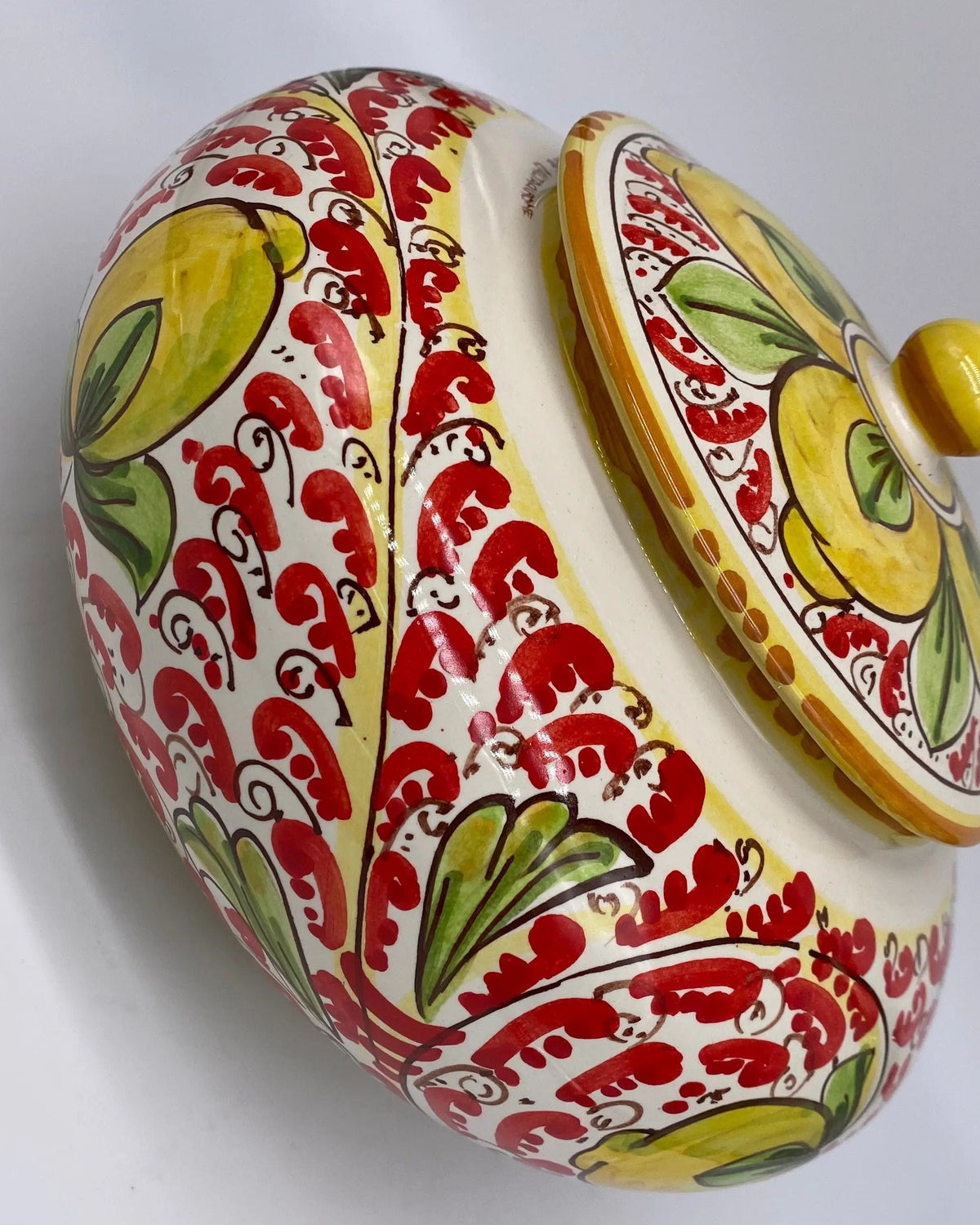 Biscottiera Decorata 600 Limoni Ceramica Caltagirone cm H.18 L.24 Artigianale DD CERAMICHE SICILIANE
