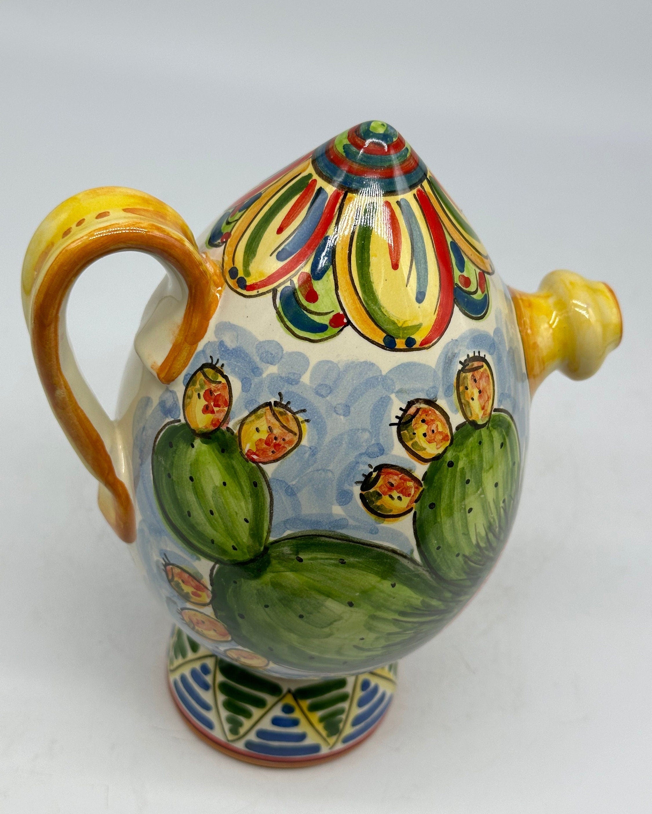 Brocca Tipica "Bummulu Malandrino" 0,5 Litri interamente fatto a mano Ceramica Caltagirone Decoro N.2