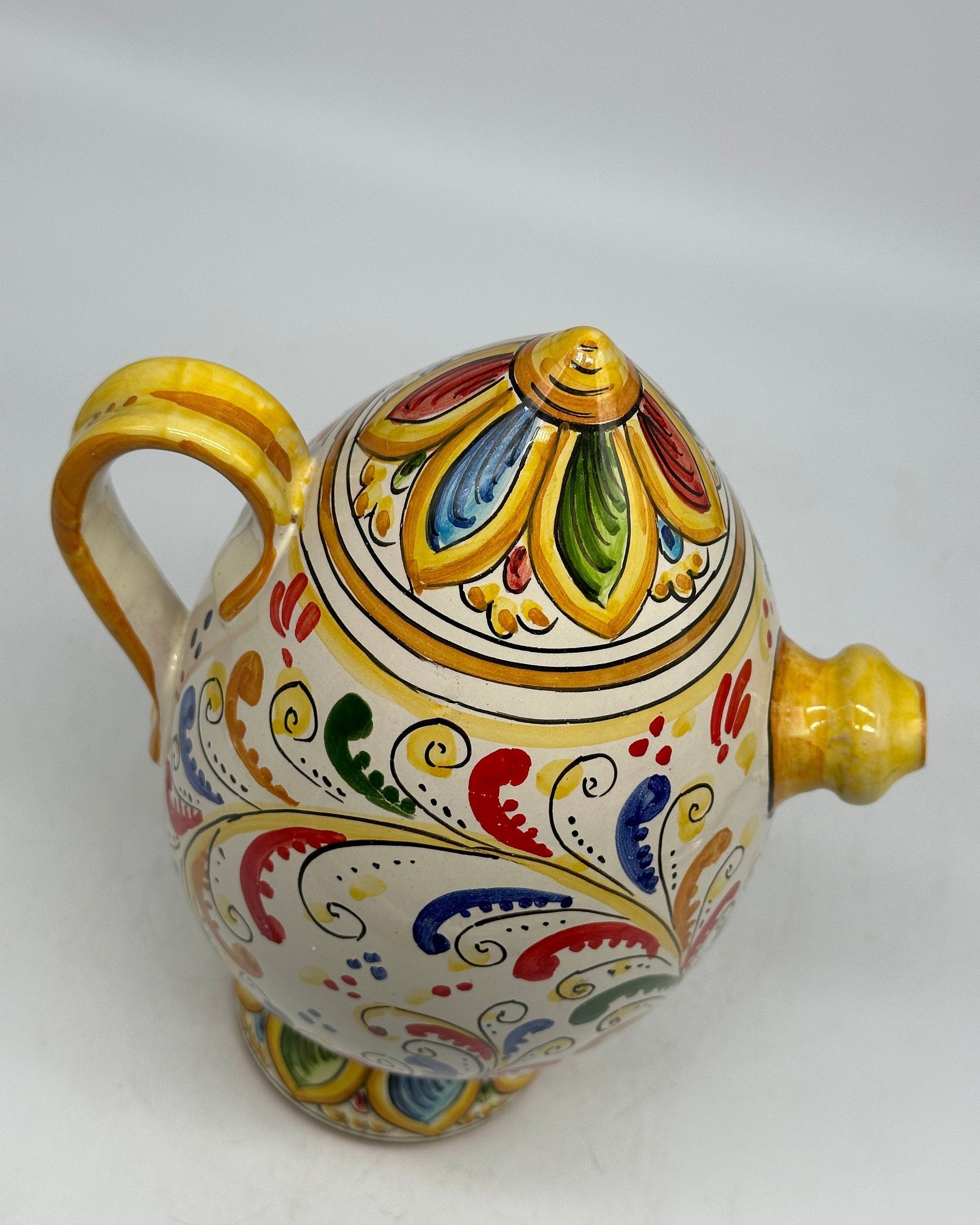 Brocca Tipica "Bummulu Malandrino" 1 Litro interamente fatto a mano Ceramica Caltagirone Decoro N.4