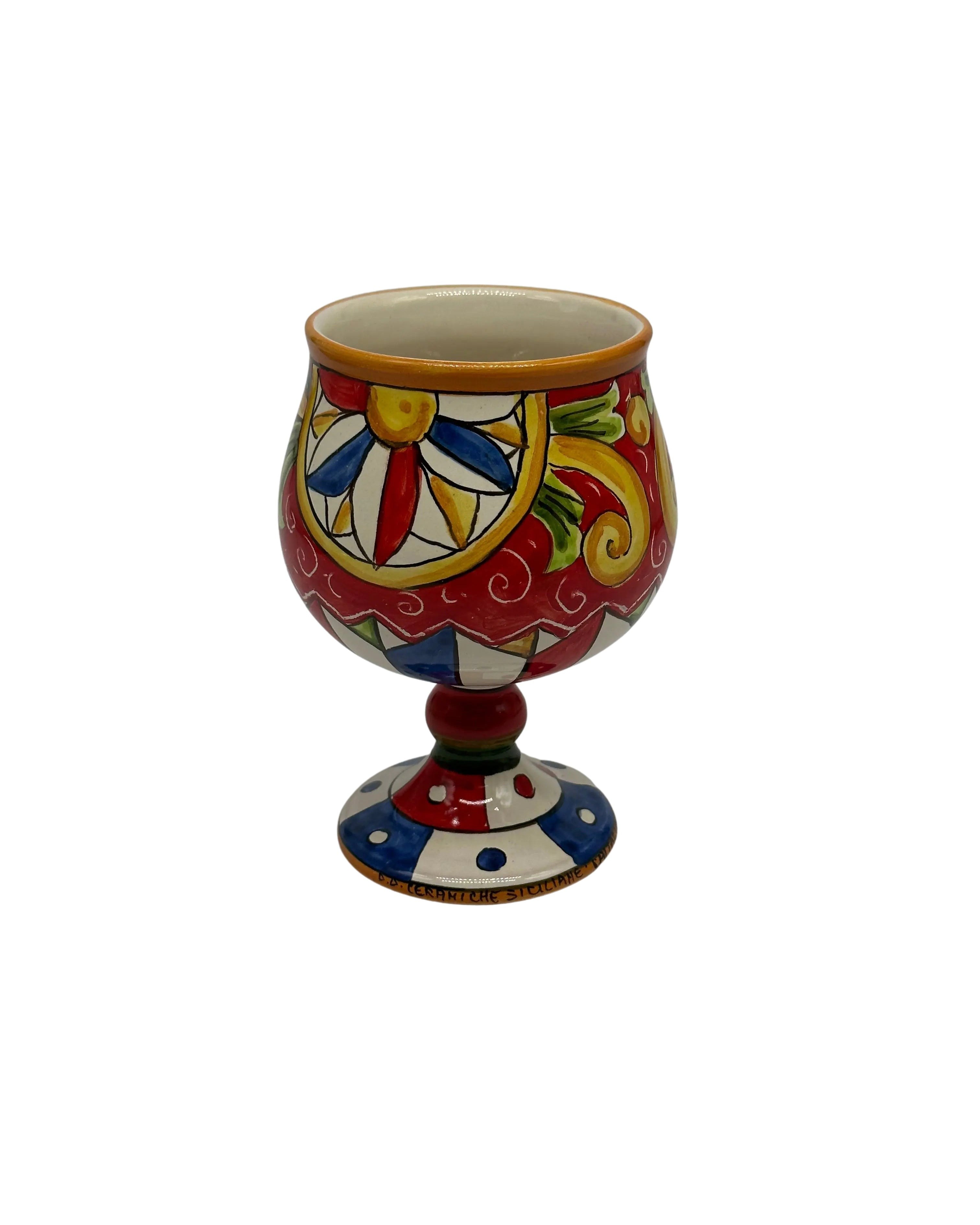 Calice Ceramica Caltagirone decorato a mano Soprammobile VARI COLORI DD CERAMICHE SICILIANE