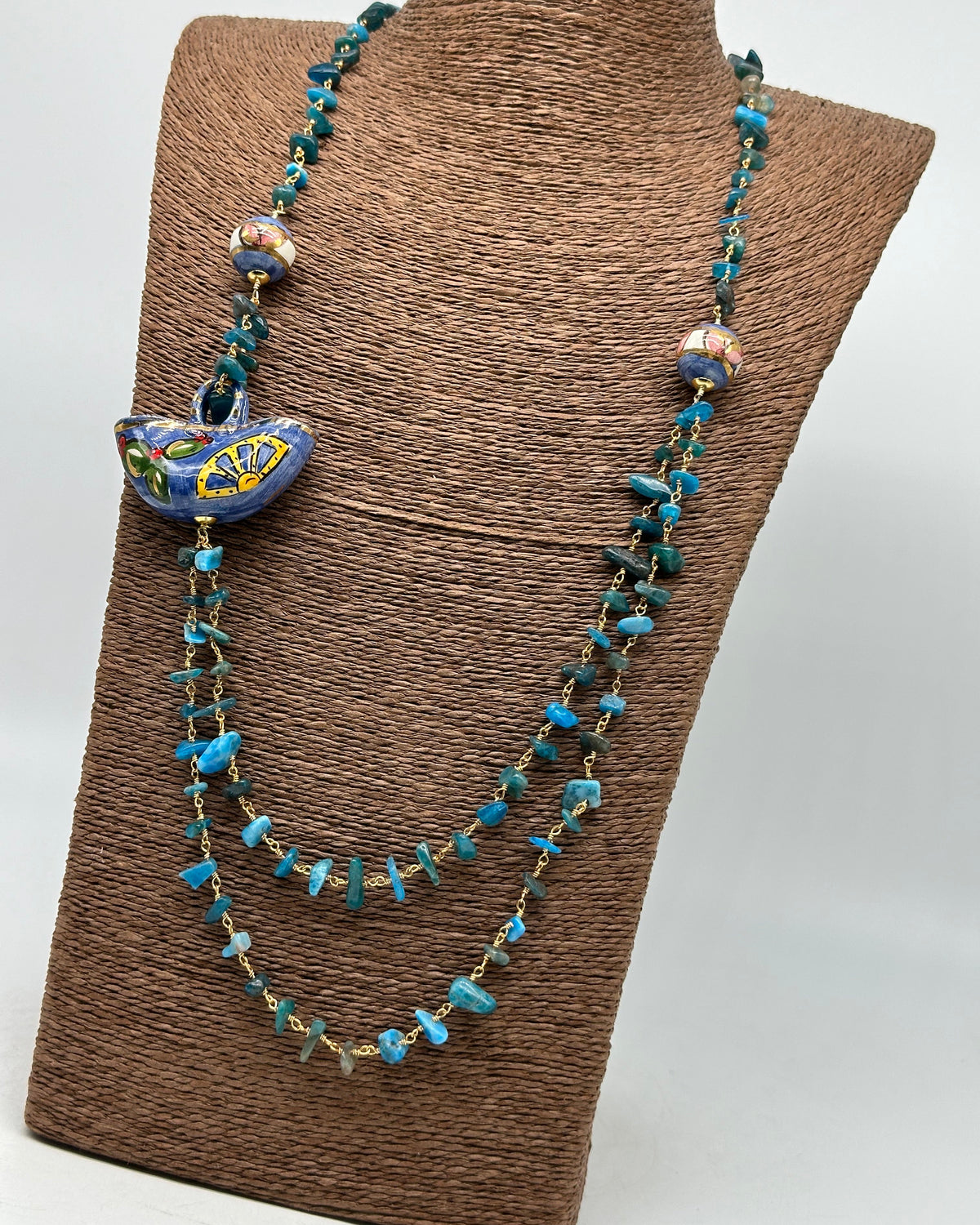 Collana Coffa Siciliana decorata Azzurro Ceramica di Caltagirone - COLLANA