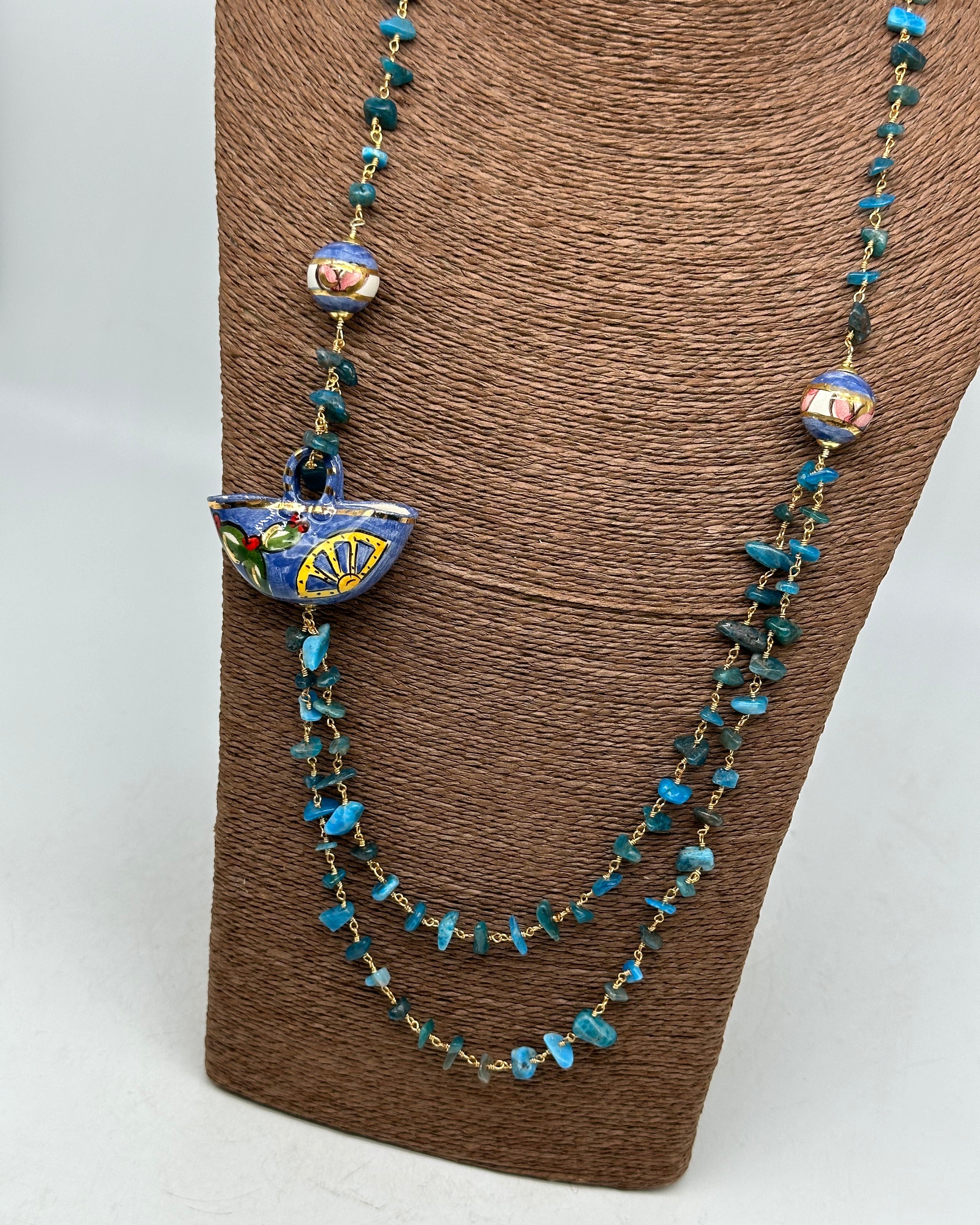Collana Coffa Siciliana decorata Azzurro Ceramica di Caltagirone - COLLANA