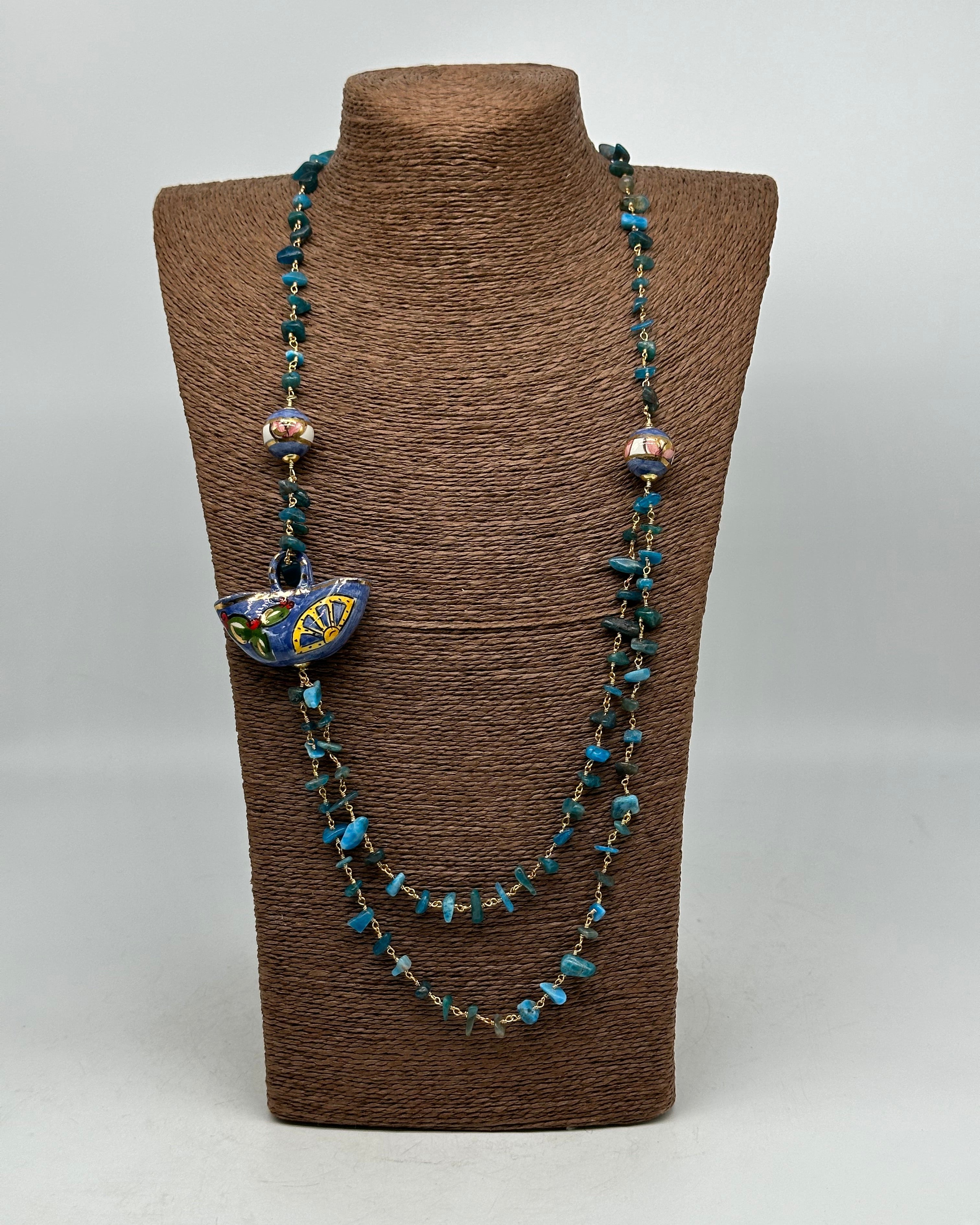 Collana Coffa Siciliana decorata Azzurro Ceramica di Caltagirone - COLLANA