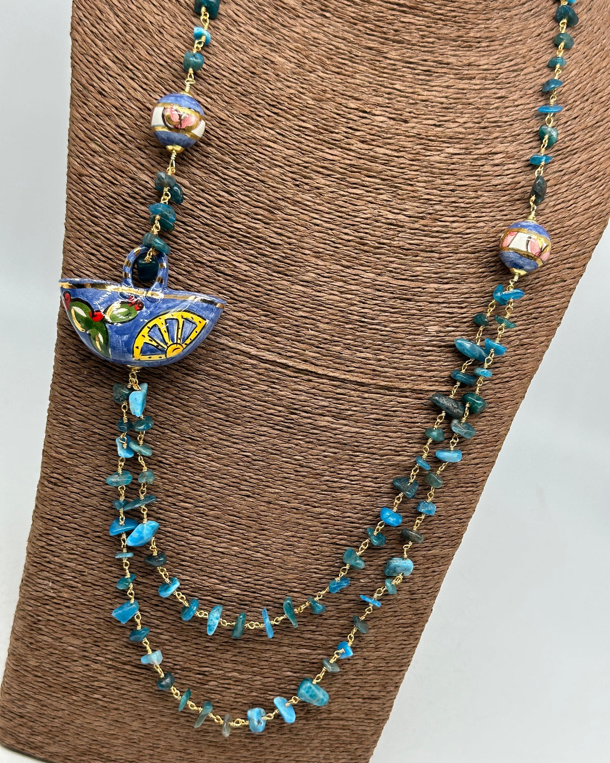 Collana Coffa Siciliana decorata Azzurro Ceramica di Caltagirone - COLLANA