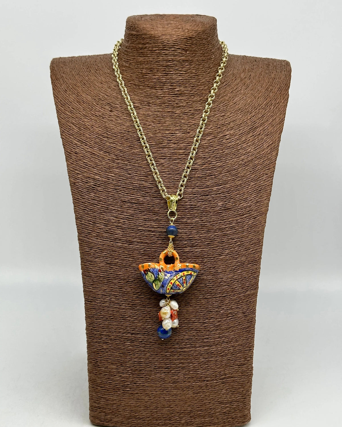 Collana Coffa Siciliana decorata Carretto Siciliano Ceramica di Caltagirone V.1 DD CERAMICHE SICILIANE