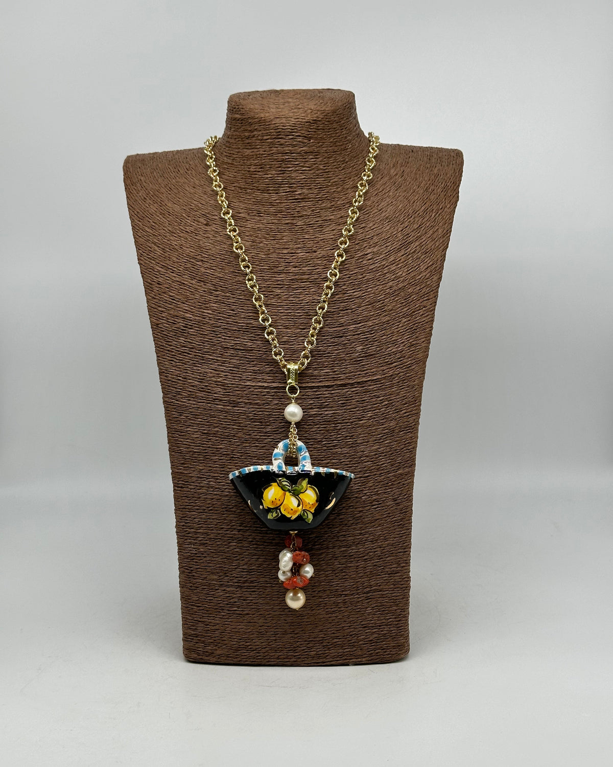 Collana Coffa Siciliana decorata Nero Ceramica di Caltagirone V.2 - COLLANA