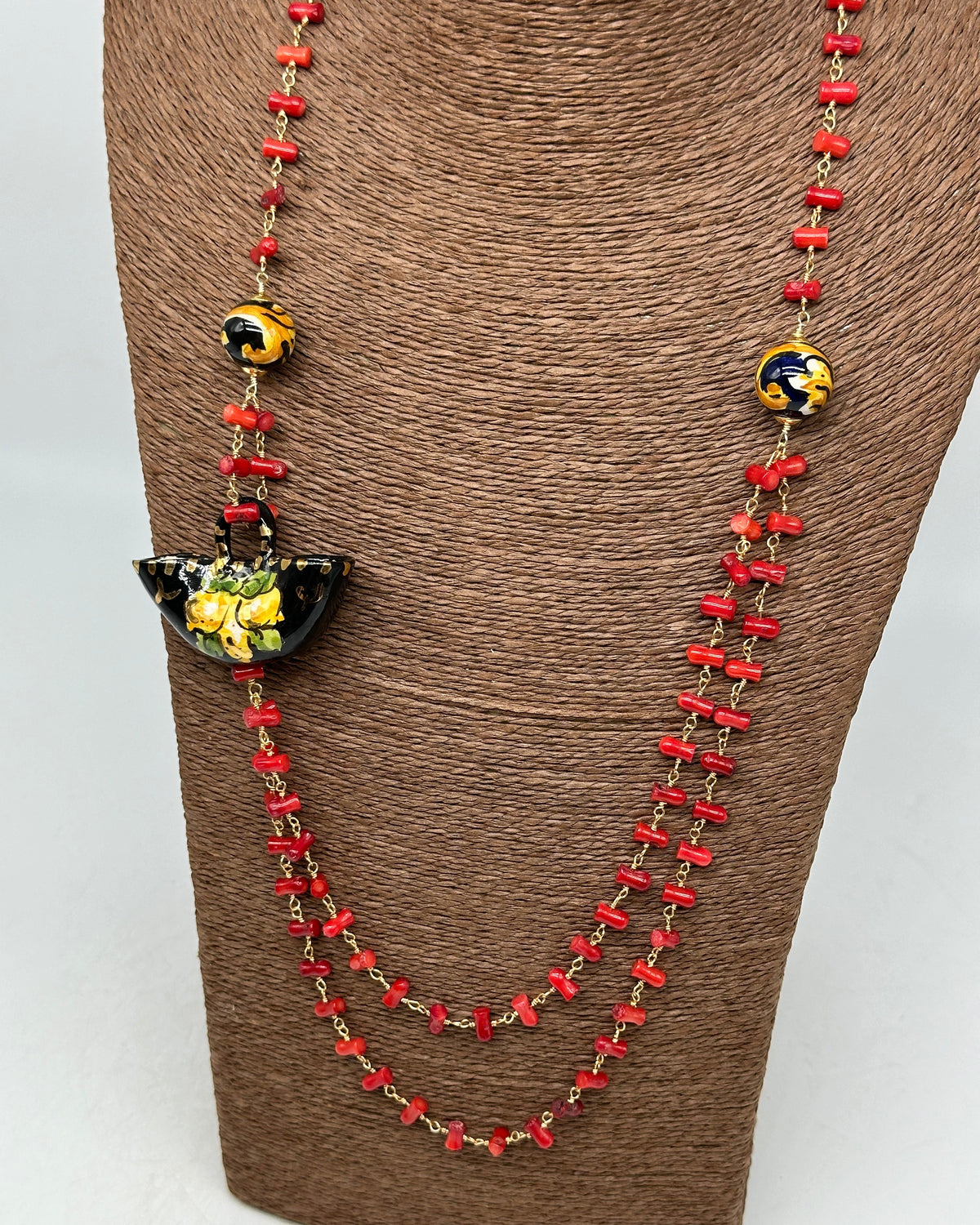 Collana Coffa Siciliana decorata Nero Ceramica di Caltagirone - COLLANA