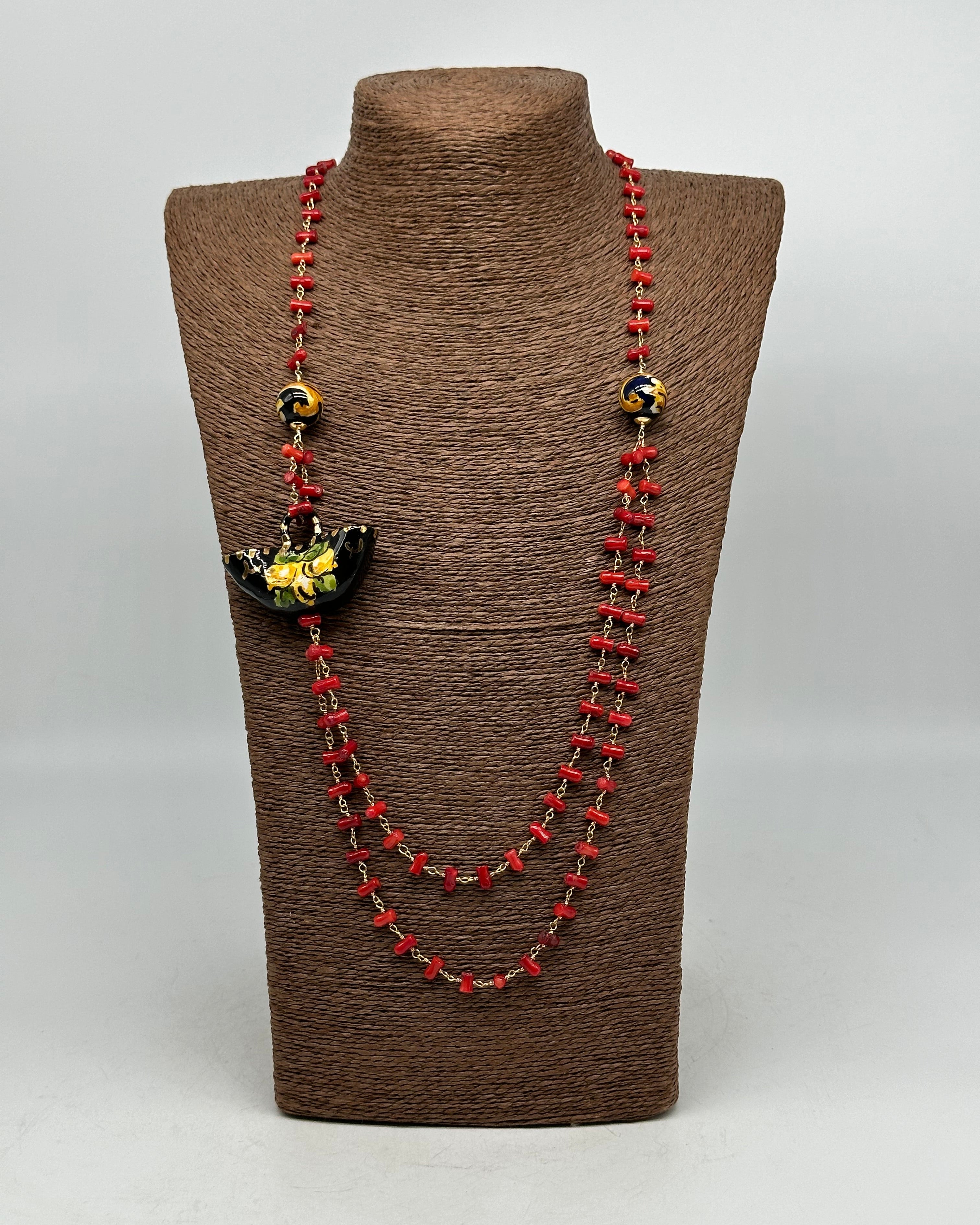 Collana Coffa Siciliana decorata Nero Ceramica di Caltagirone - COLLANA