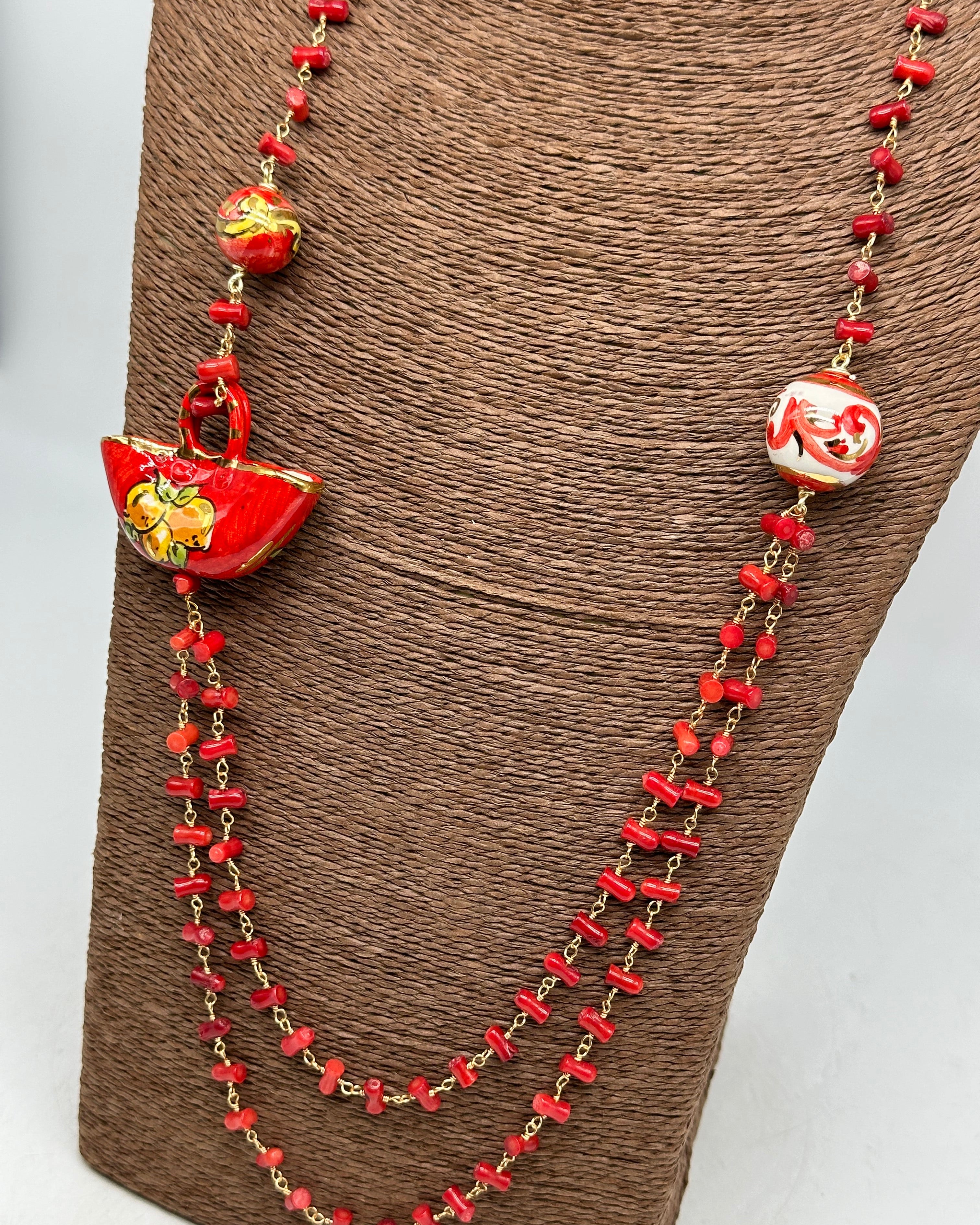 Collana Coffa Siciliana decorata Rosso Ceramica di Caltagirone - COLLANA