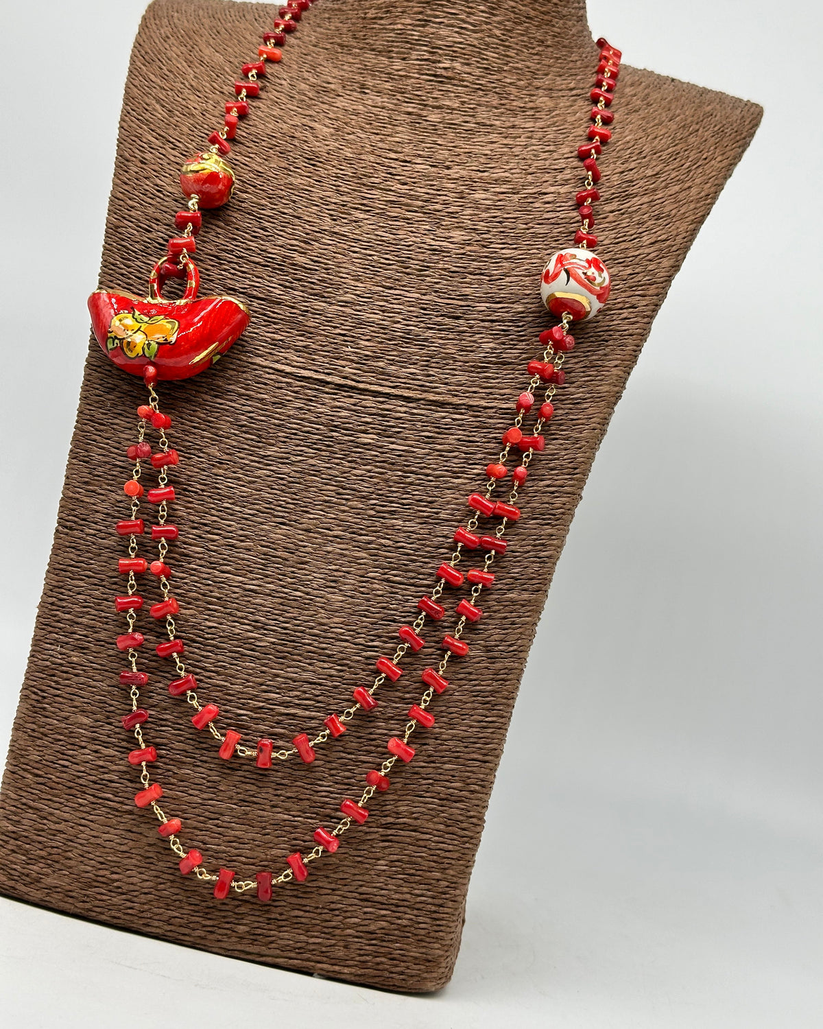 Collana Coffa Siciliana decorata Rosso Ceramica di Caltagirone - COLLANA
