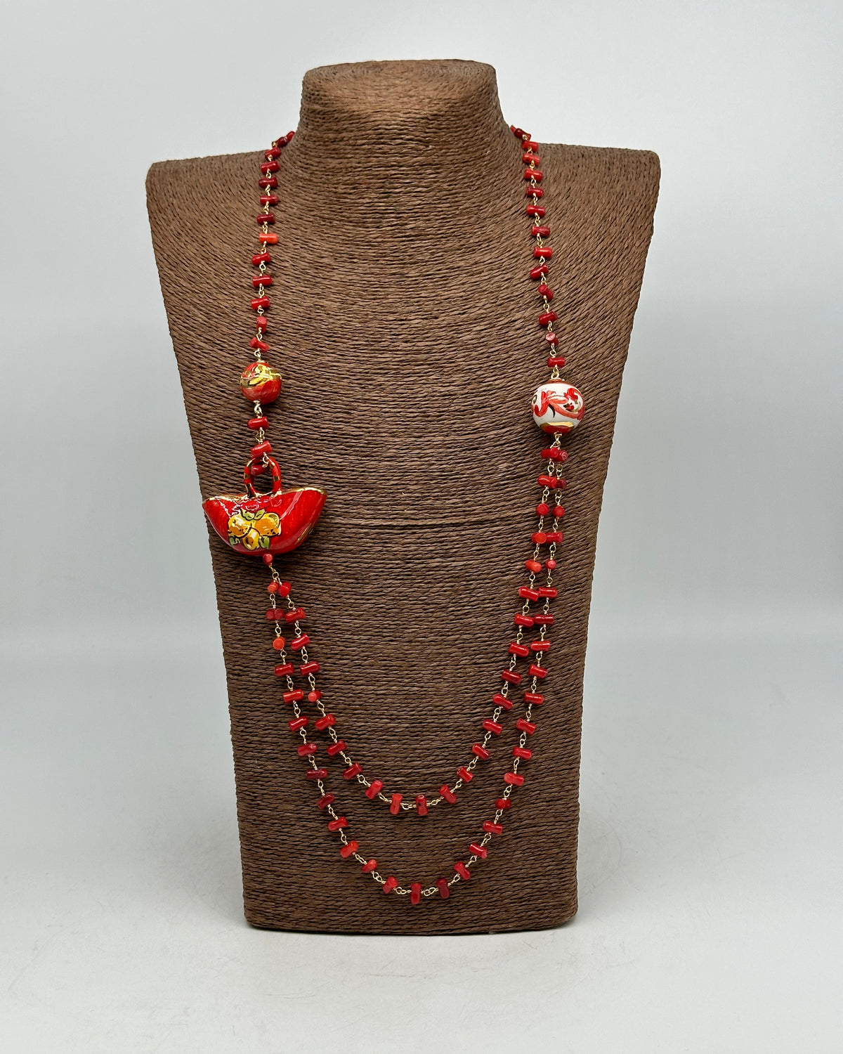 Collana Coffa Siciliana decorata Rosso Ceramica di Caltagirone - COLLANA