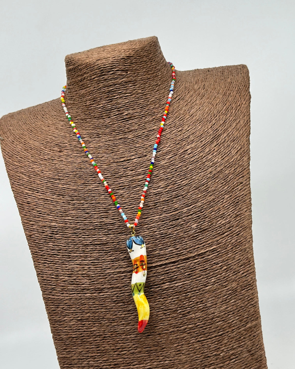 Collana Corno Portafotuna Ceramica Caltagirone catena perle multicolor V.4 - COLLANA