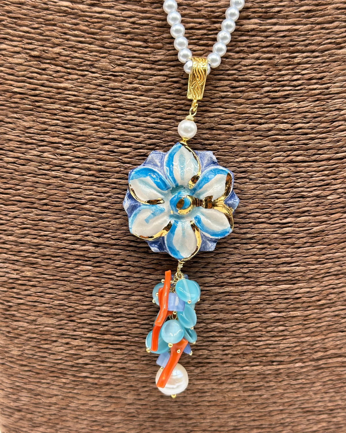 Collana Fiore Celeste Ceramica di Caltagirone - BIJOUX