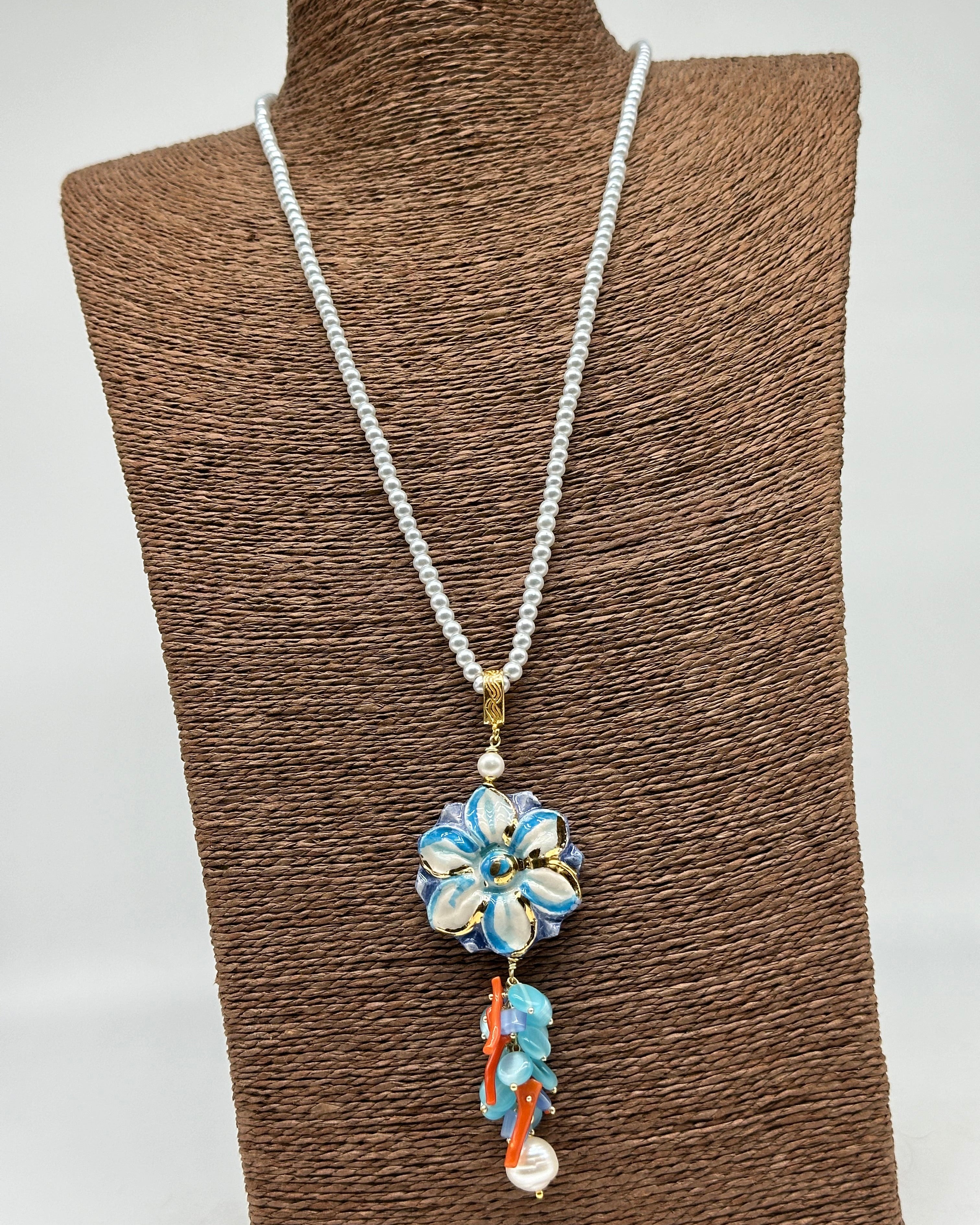Collana Fiore Celeste Ceramica di Caltagirone - BIJOUX