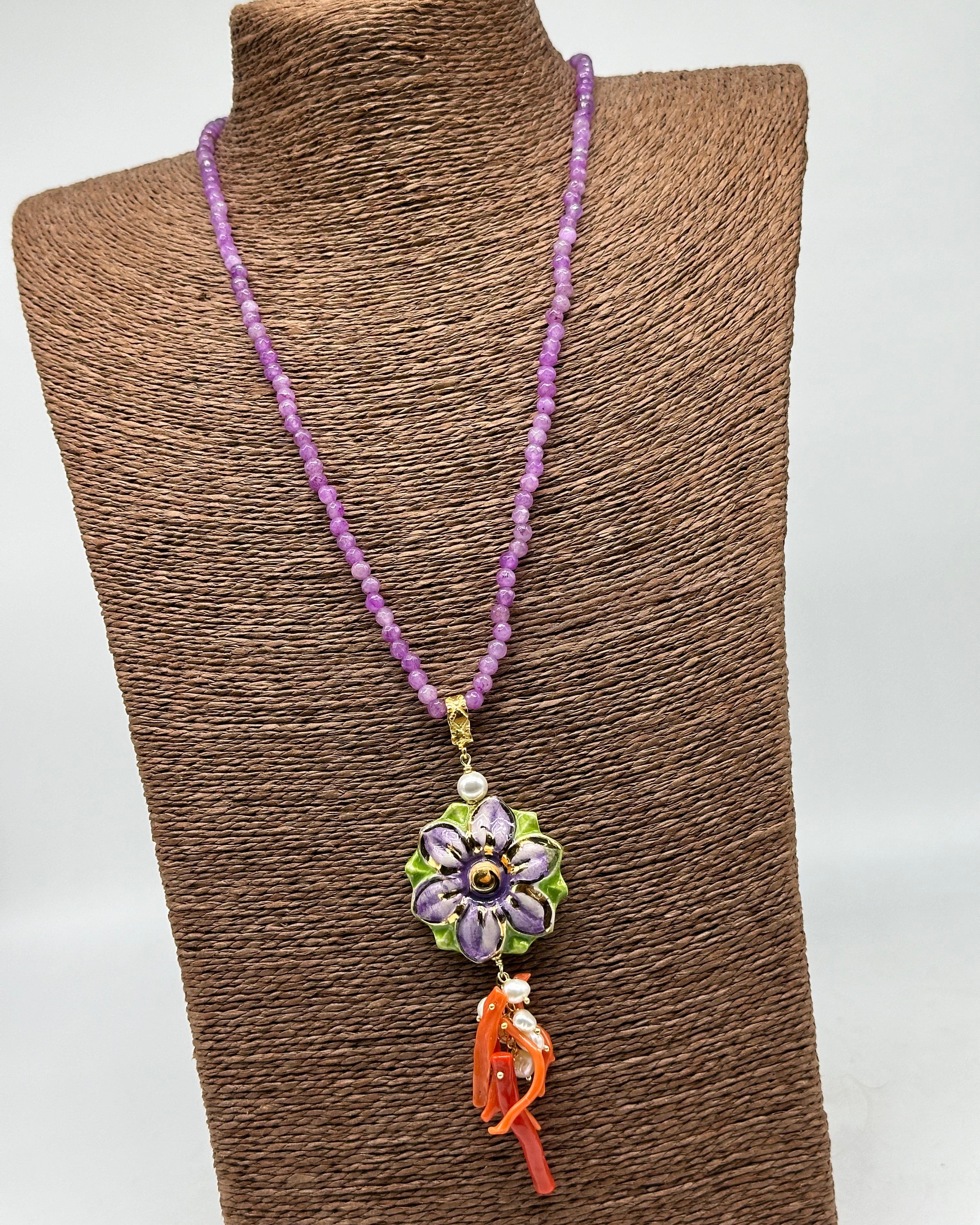 Collana Fiore Viola Ceramica di Caltagirone - BIJOUX