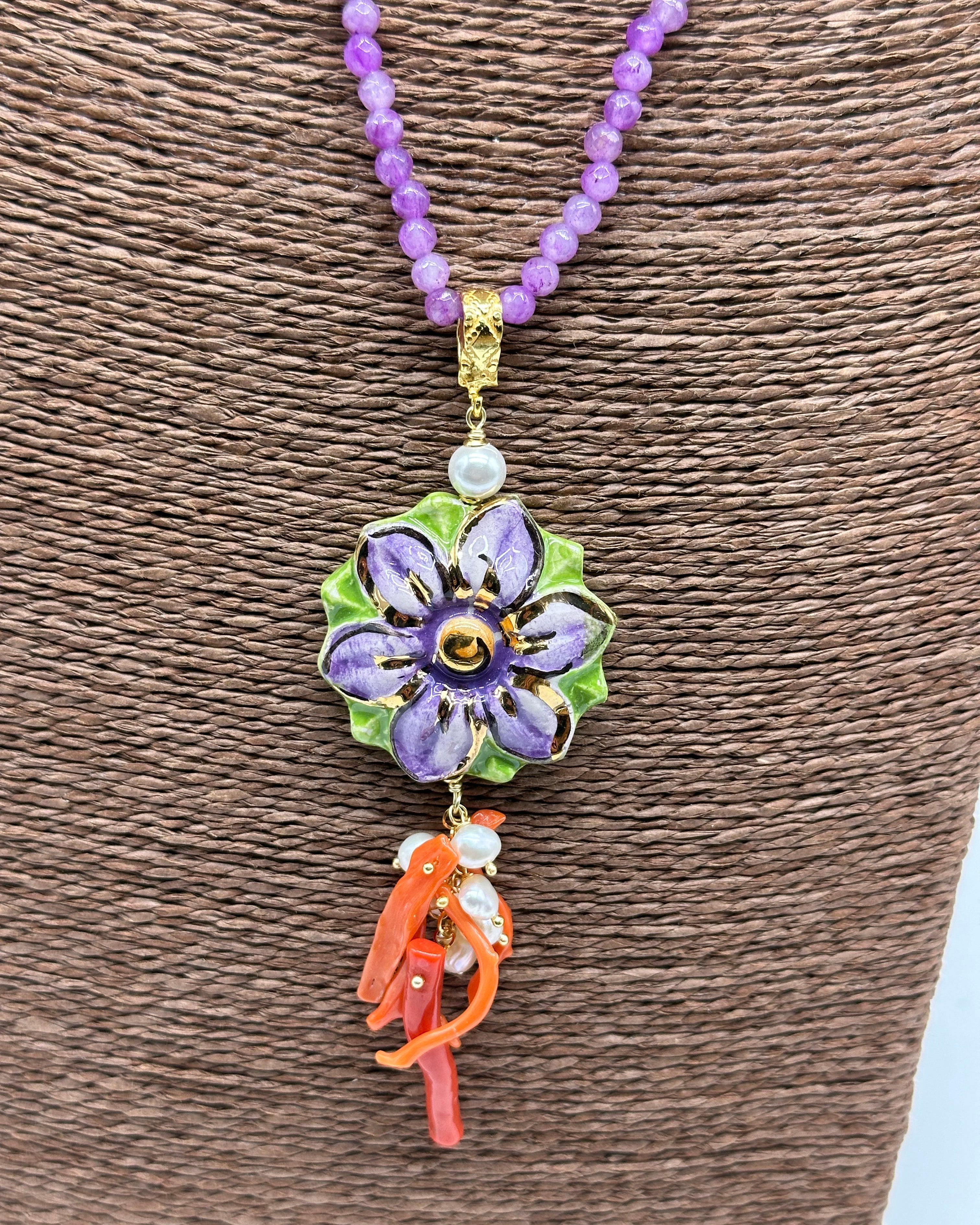 Collana Fiore Viola Ceramica di Caltagirone - BIJOUX