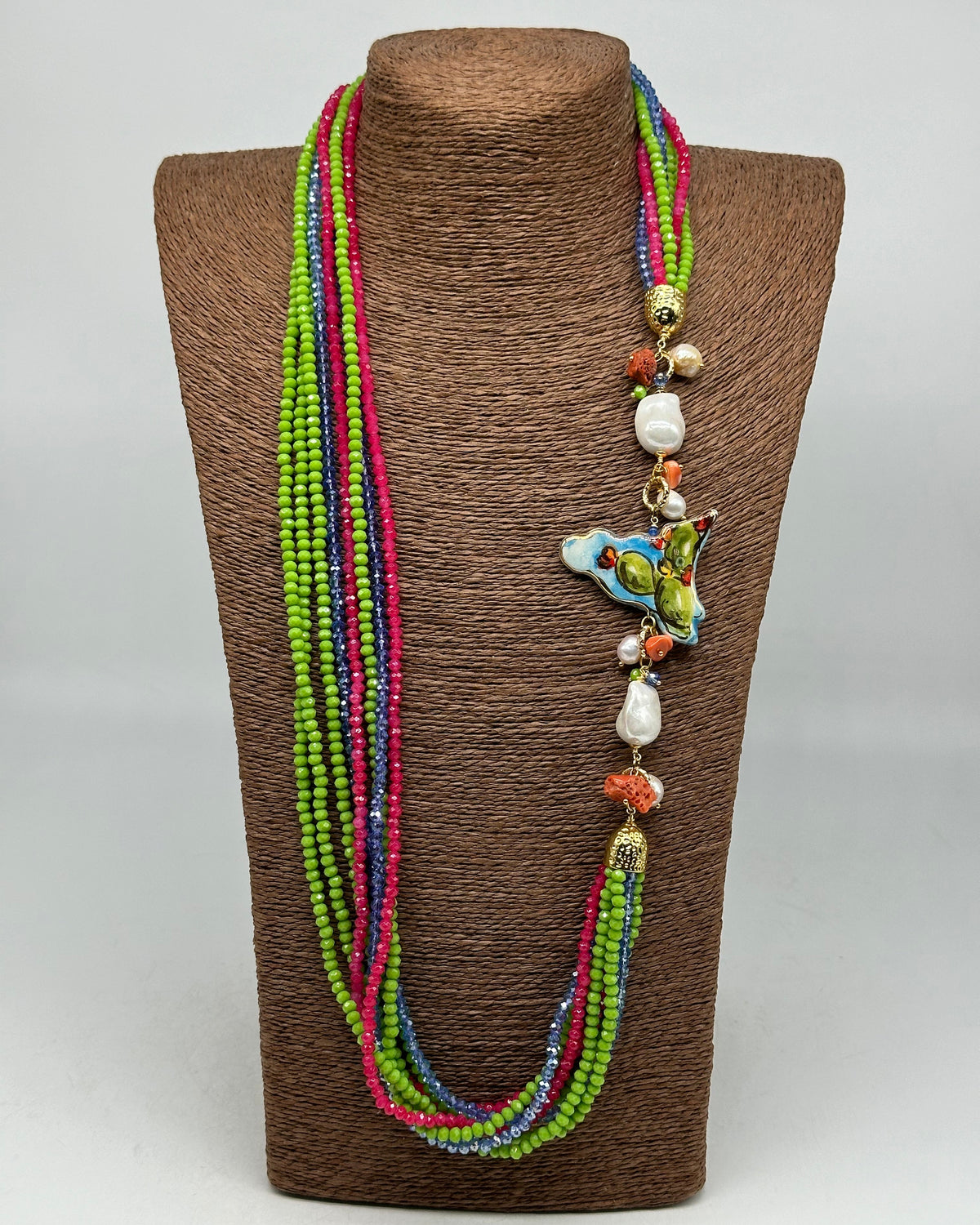 Collana Multifilo di Pietre colorate ciondolo Sicilia perle e pietre V.2 - BIJOUX