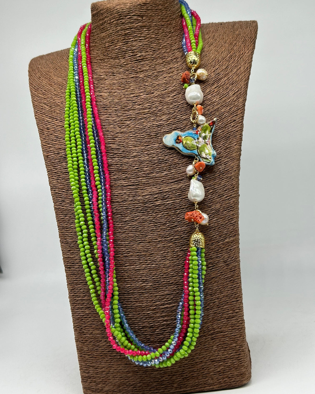 Collana Multifilo di Pietre colorate ciondolo Sicilia perle e pietre V.2 - BIJOUX