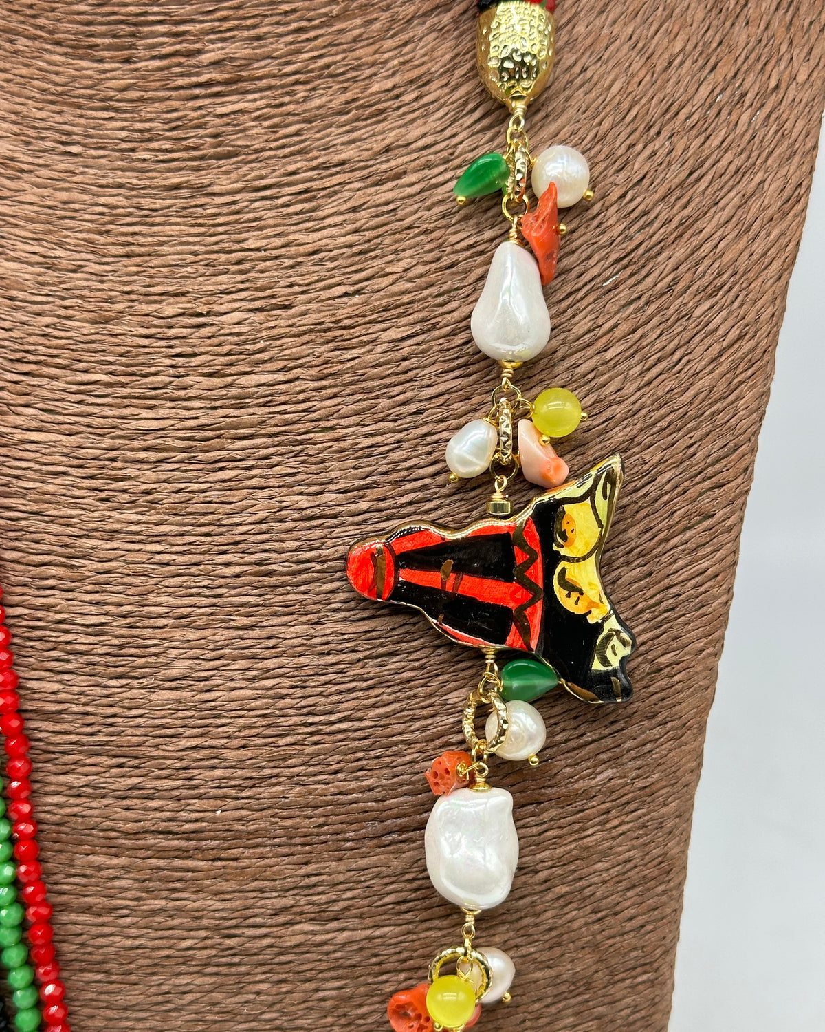 Collana Multifilo di Pietre colorate ciondolo Sicilia perle e pietre V.3 - BIJOUX