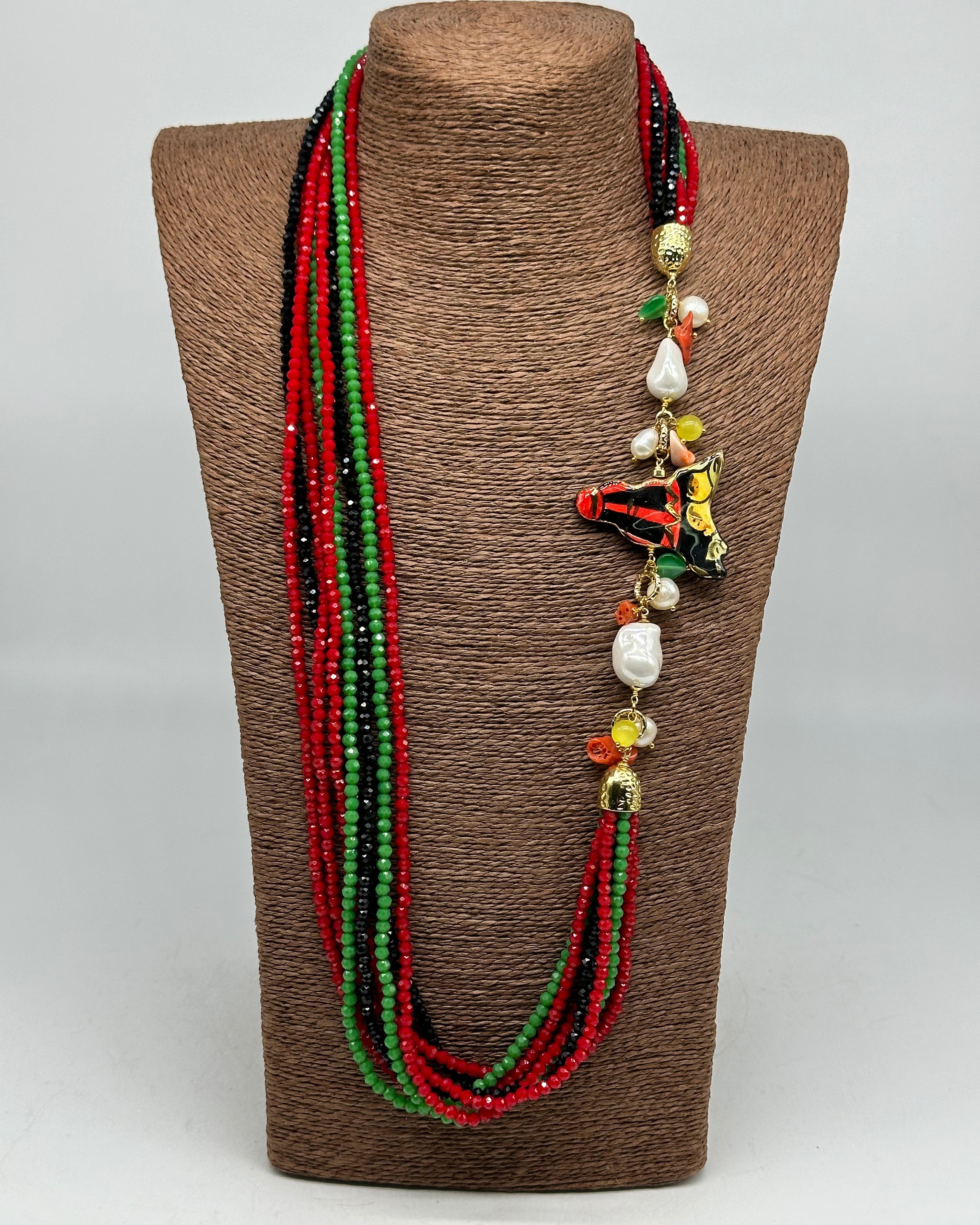 Collana Multifilo di Pietre colorate ciondolo Sicilia perle e pietre V.3 - BIJOUX