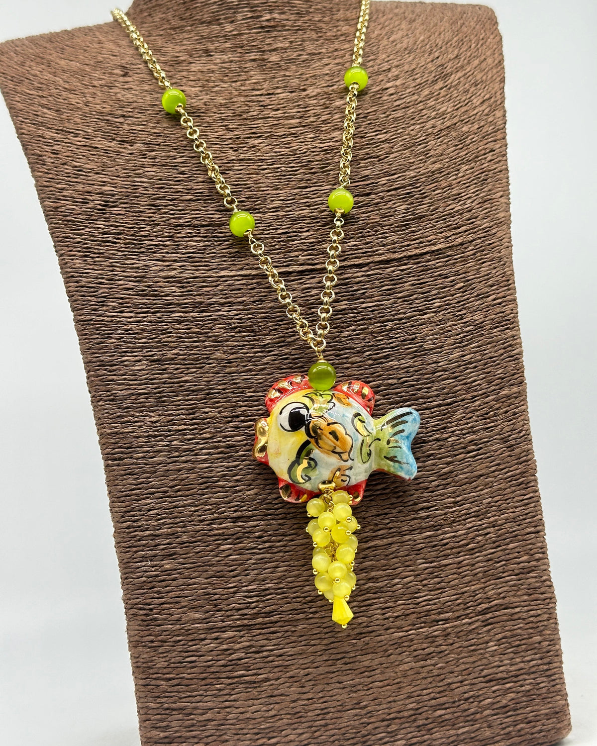 Collana Pesce in Ceramica di Caltagirone pietre catena dorata V.7 - BIJOUX