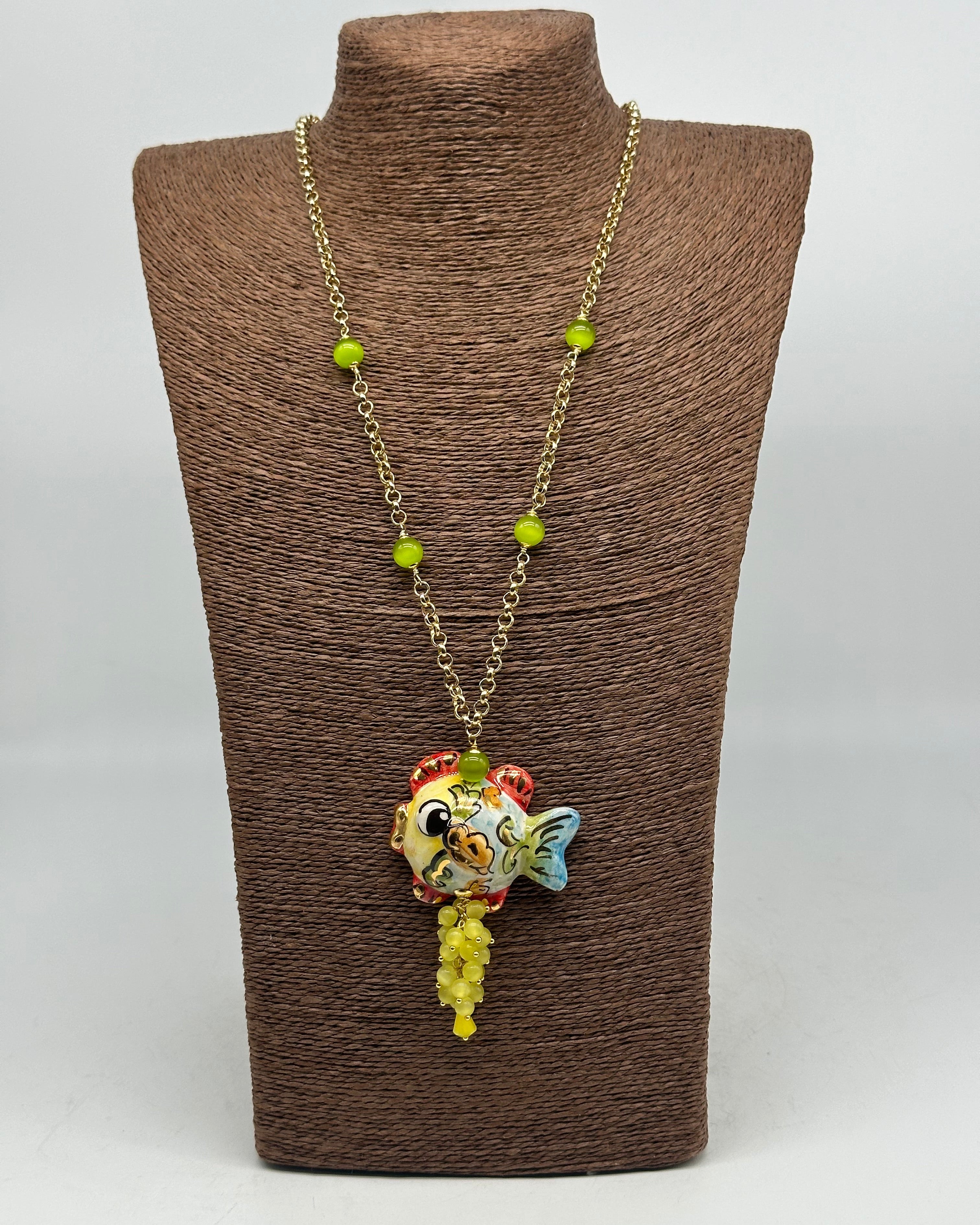 Collana Pesce in Ceramica di Caltagirone pietre catena dorata V.7 - BIJOUX