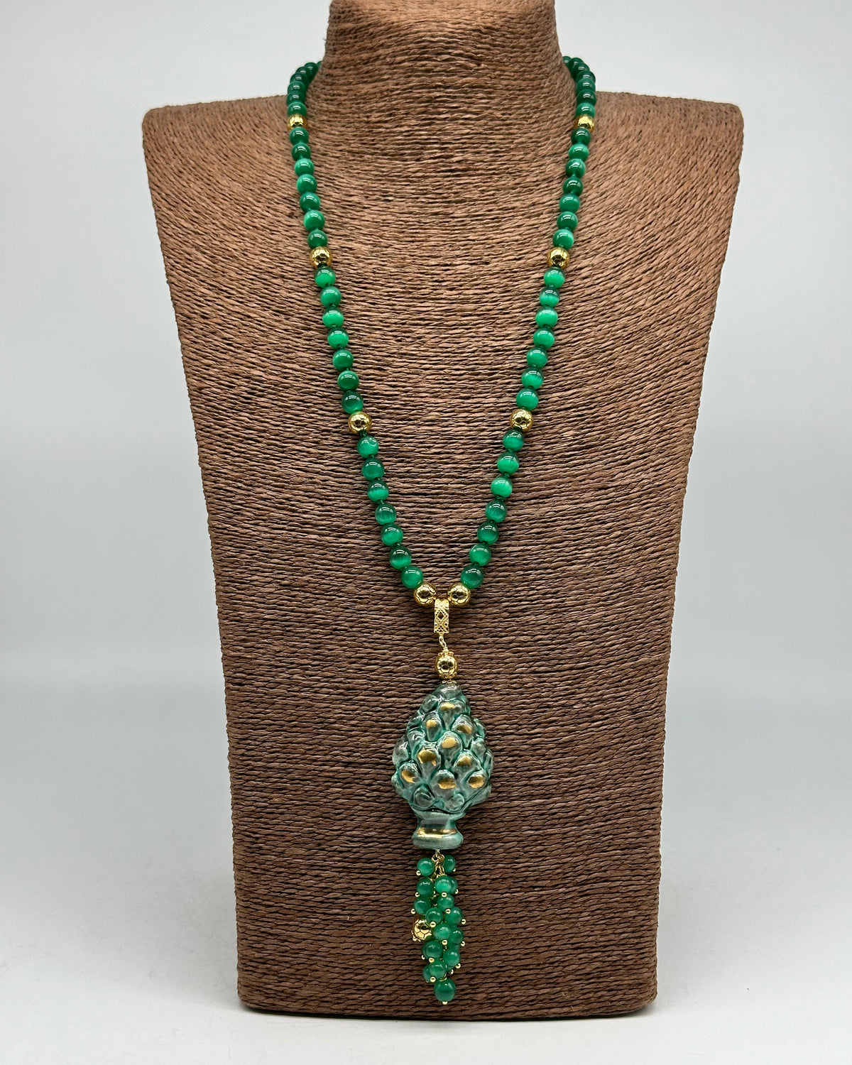 Collana Pigna Ceramica di Caltagirone catena Verde e Oro - BIJOUX