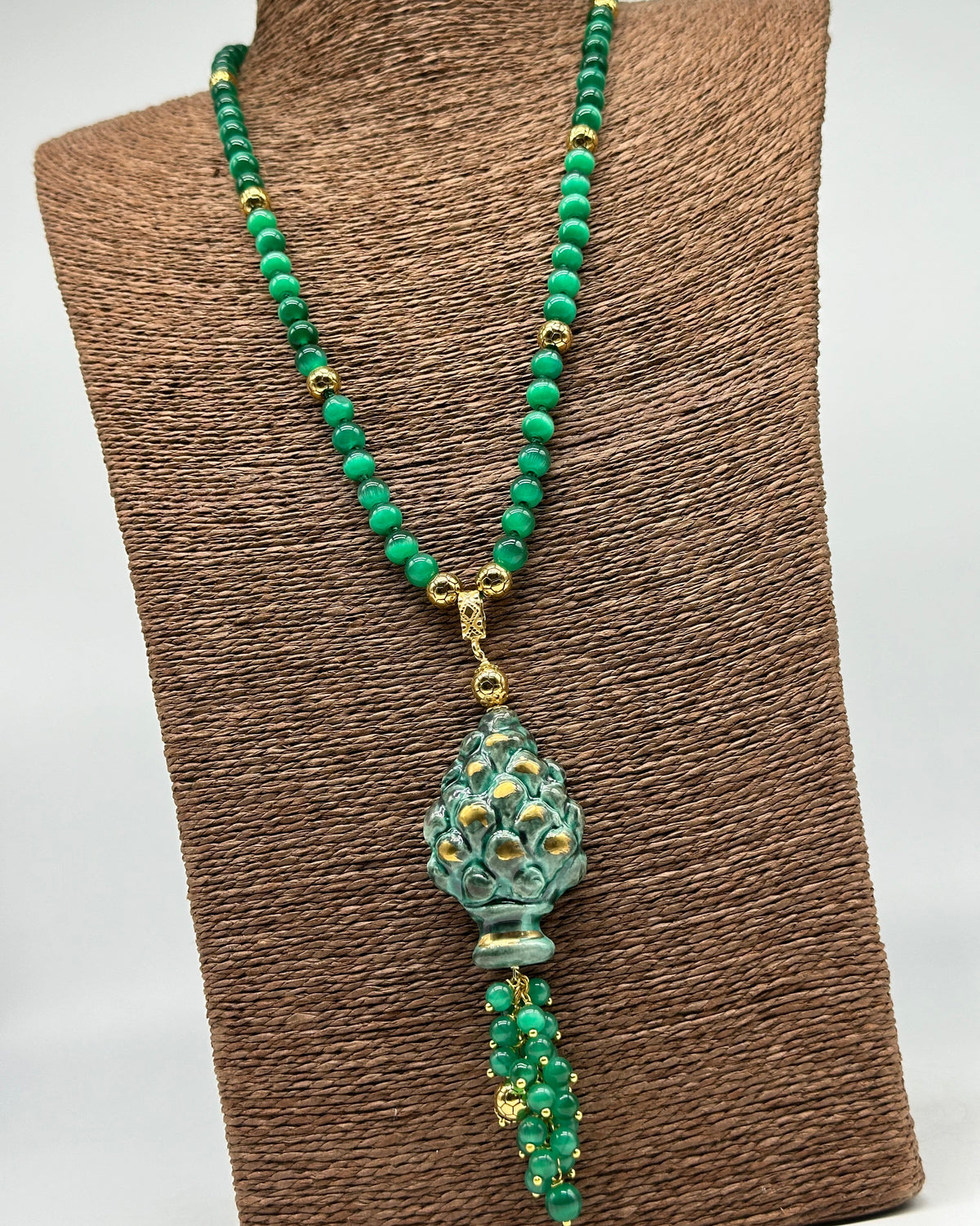Collana Pigna Ceramica di Caltagirone catena Verde e Oro - BIJOUX