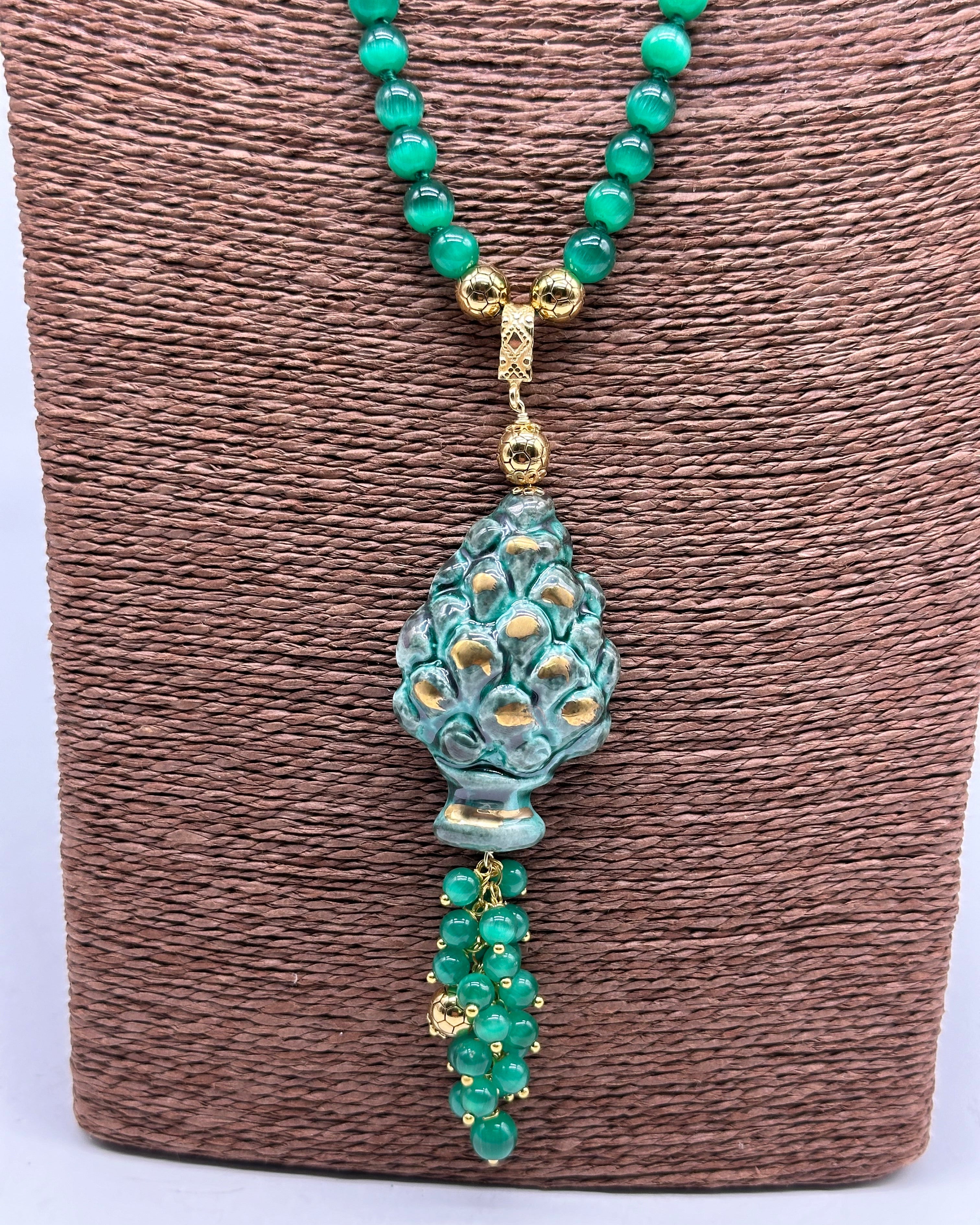 Collana Pigna Ceramica di Caltagirone catena Verde e Oro - BIJOUX