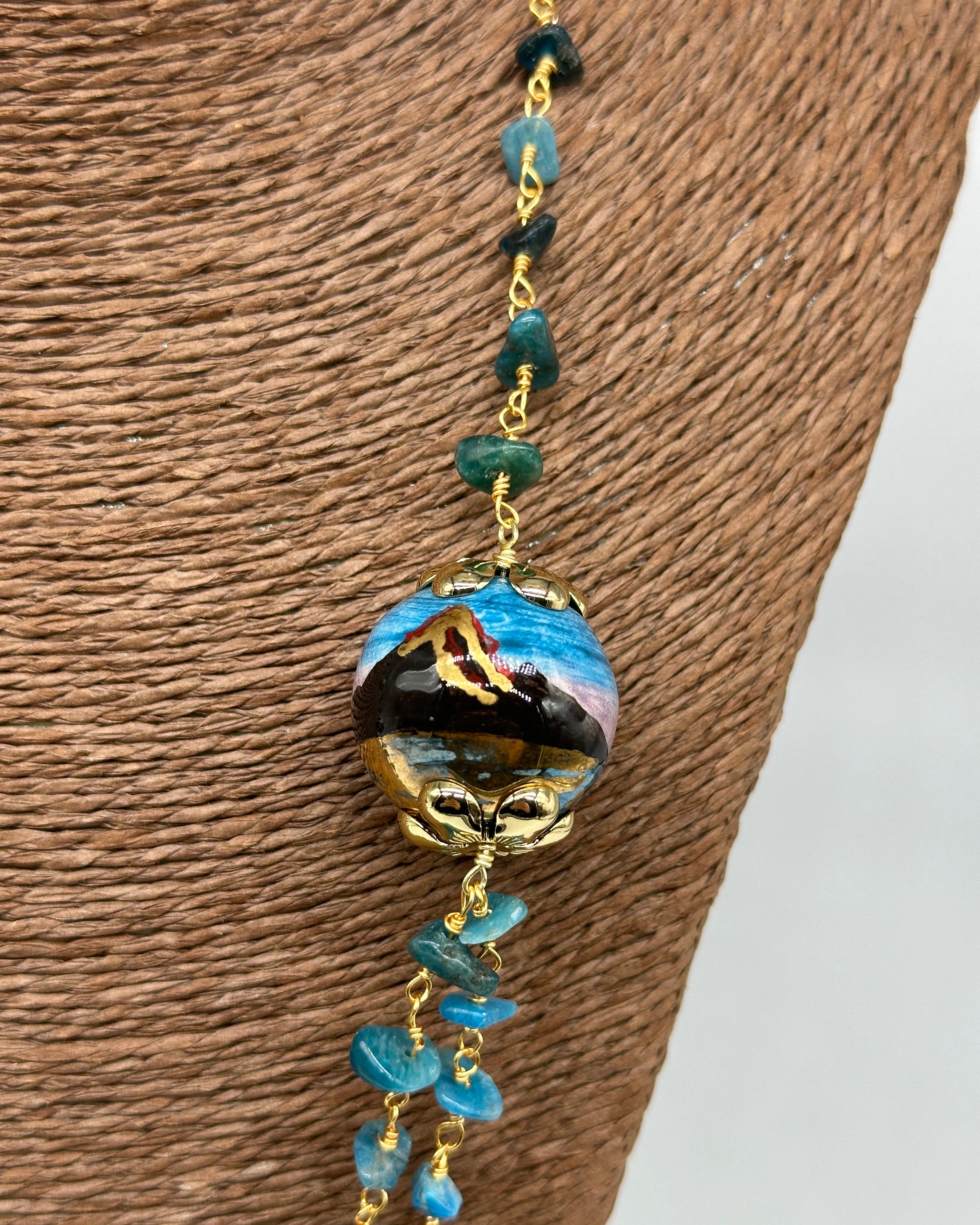 Collana Sfere decorate Pietre Verde marino Ceramica di Caltagirone - BIJOUX