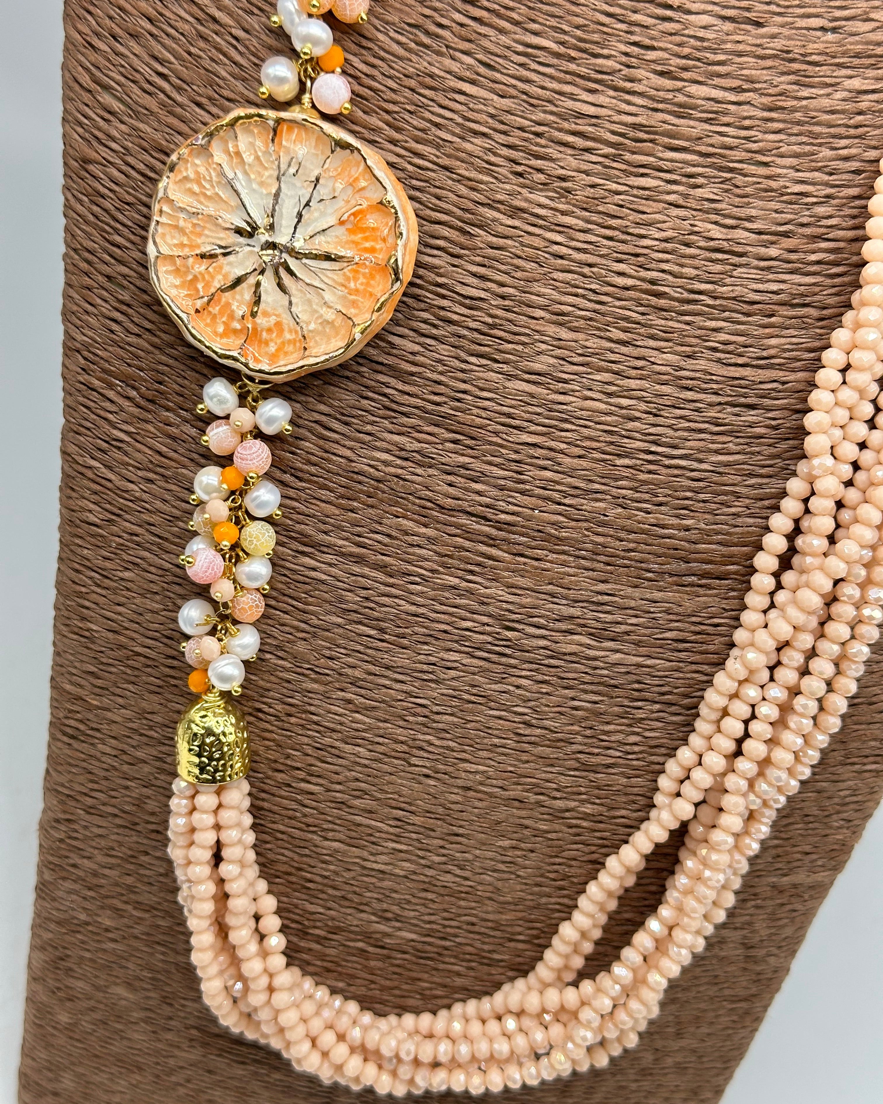 Collana Siciliana Multifilo Pompelmo Ceramica di Caltagirone - BIJOUX
