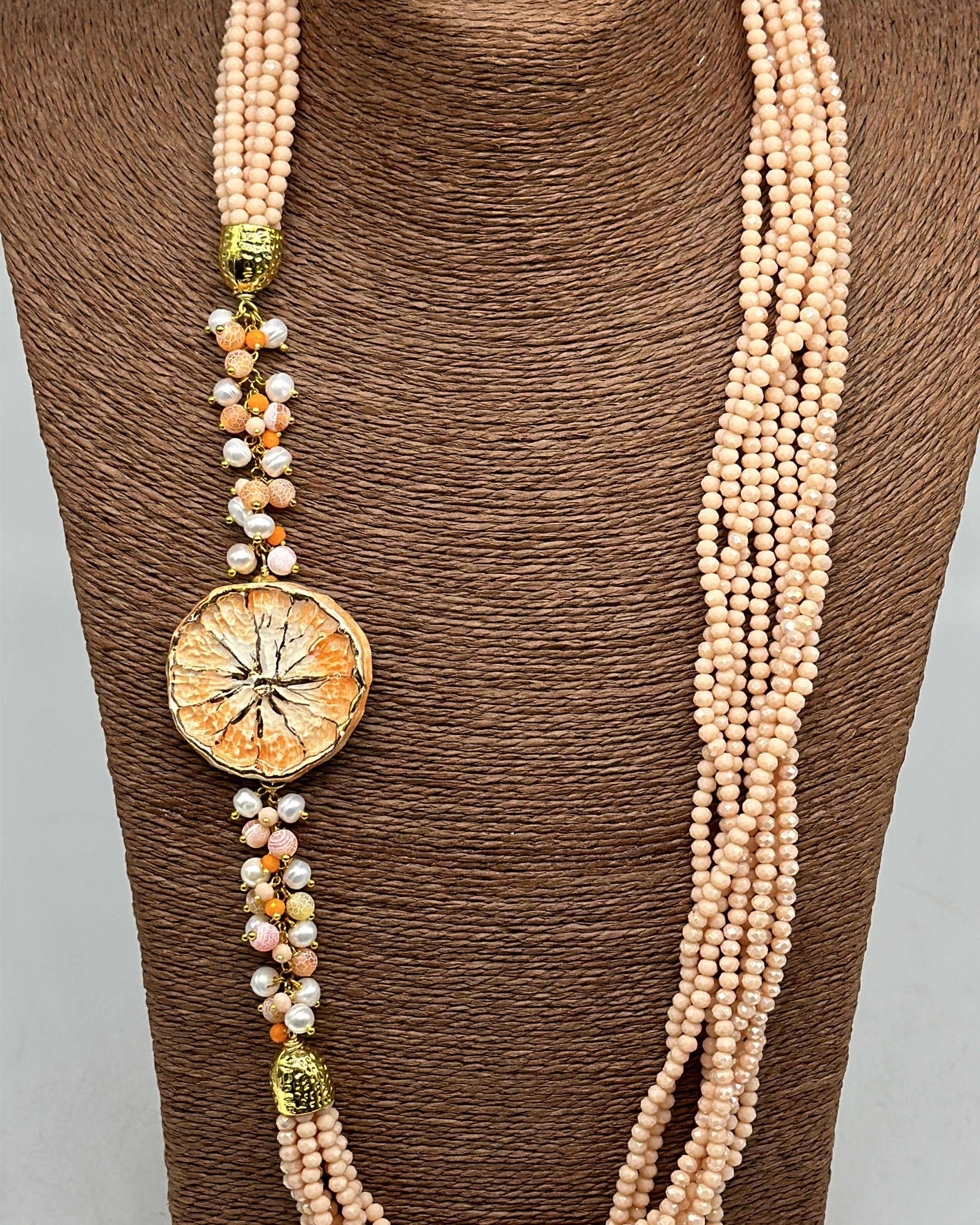Collana Siciliana Multifilo Pompelmo Ceramica di Caltagirone - BIJOUX