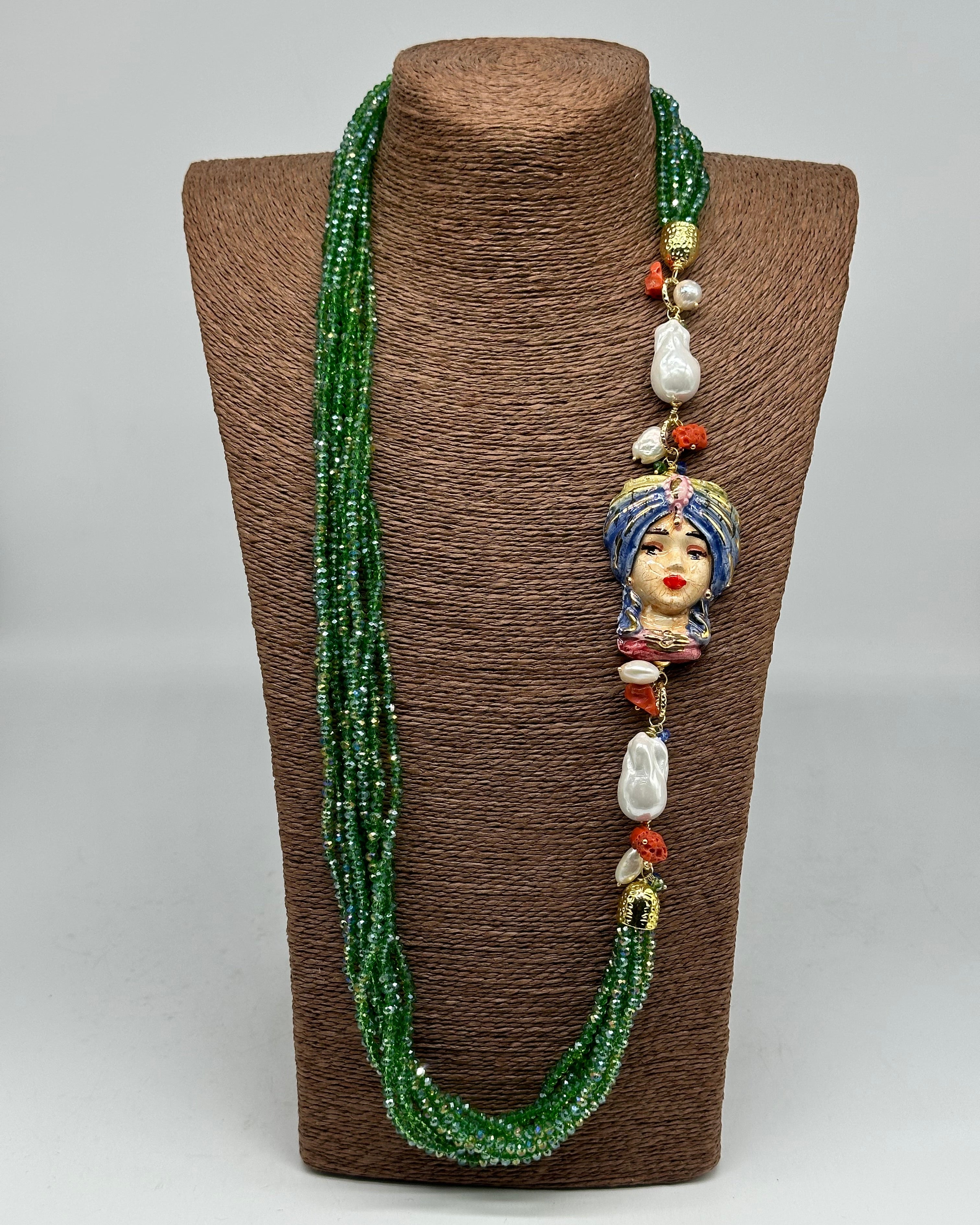 Collana Siciliana Multifilo Testa di Moro “Atena” Ceramica di Caltagirone V.3 - COLLANA
