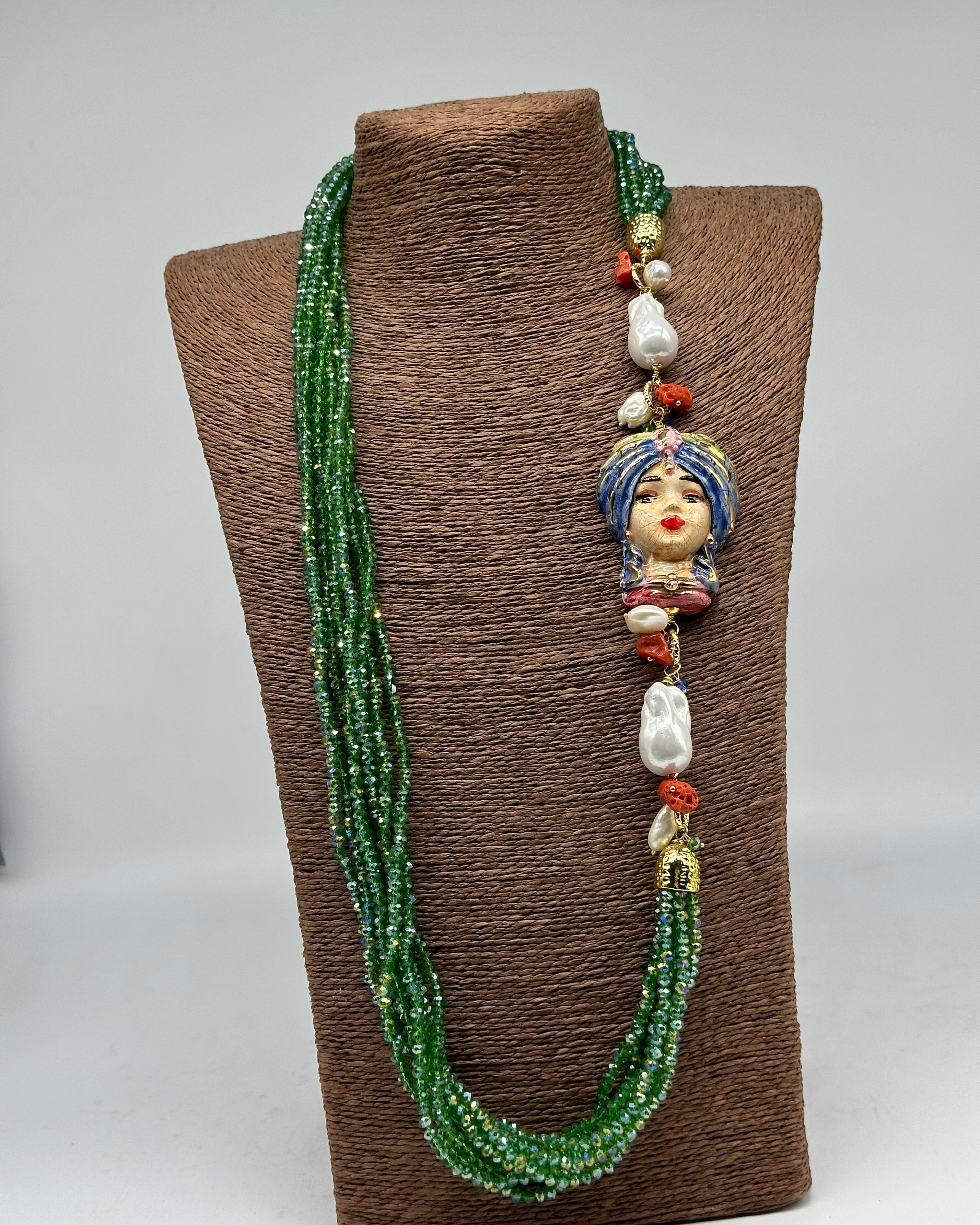 Collana Siciliana Multifilo Testa di Moro “Atena” Ceramica di Caltagirone V.3 - COLLANA