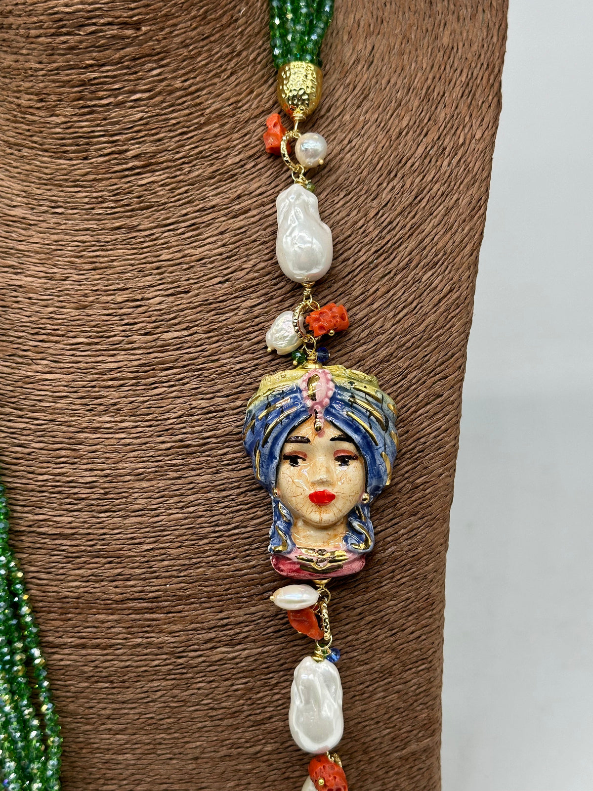Collana Siciliana Multifilo Testa di Moro “Atena” Ceramica di Caltagirone V.3 - COLLANA