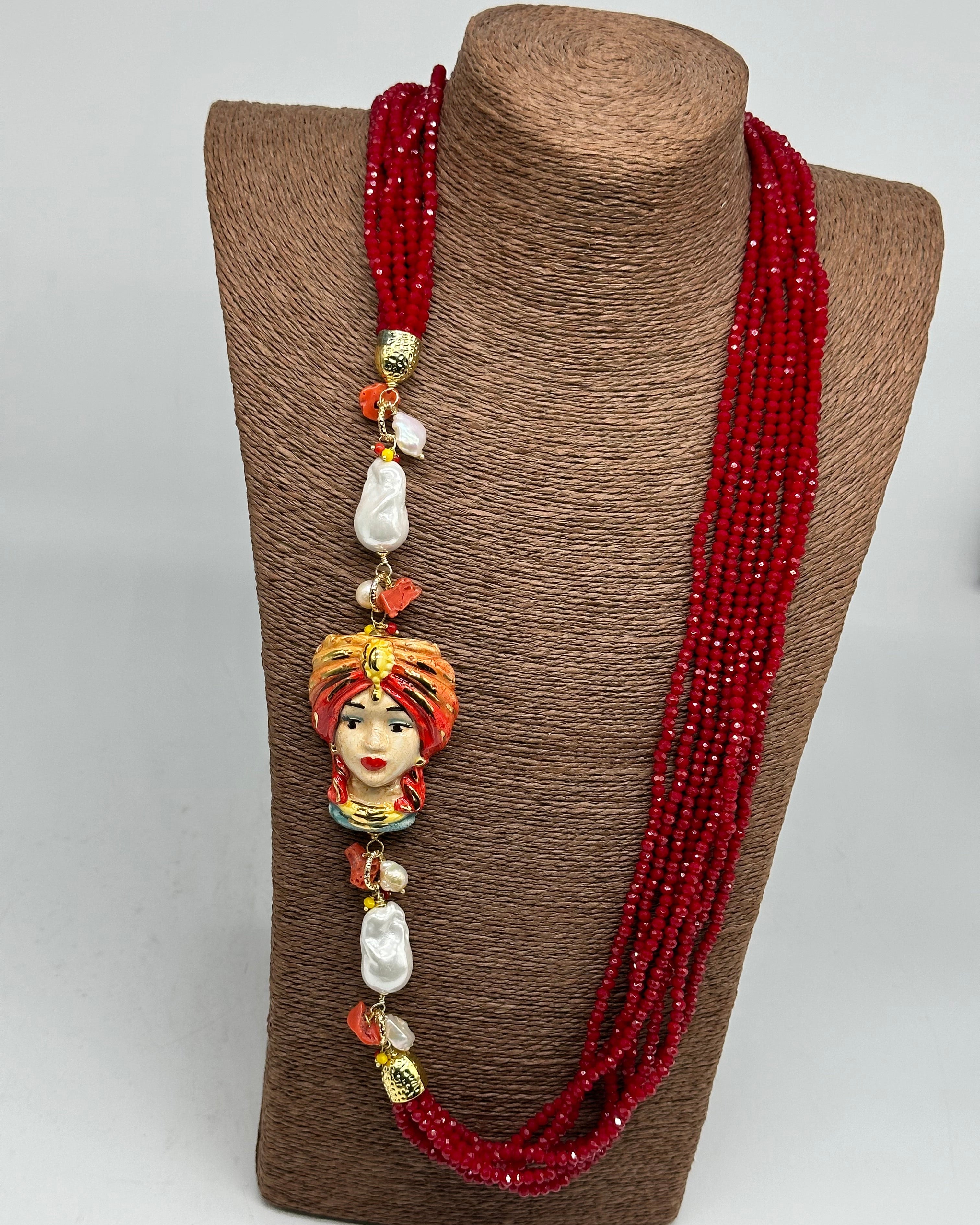 Collana Siciliana Multifilo Testa di Moro “Atena” Ceramica di Caltagirone V.1 - COLLANA