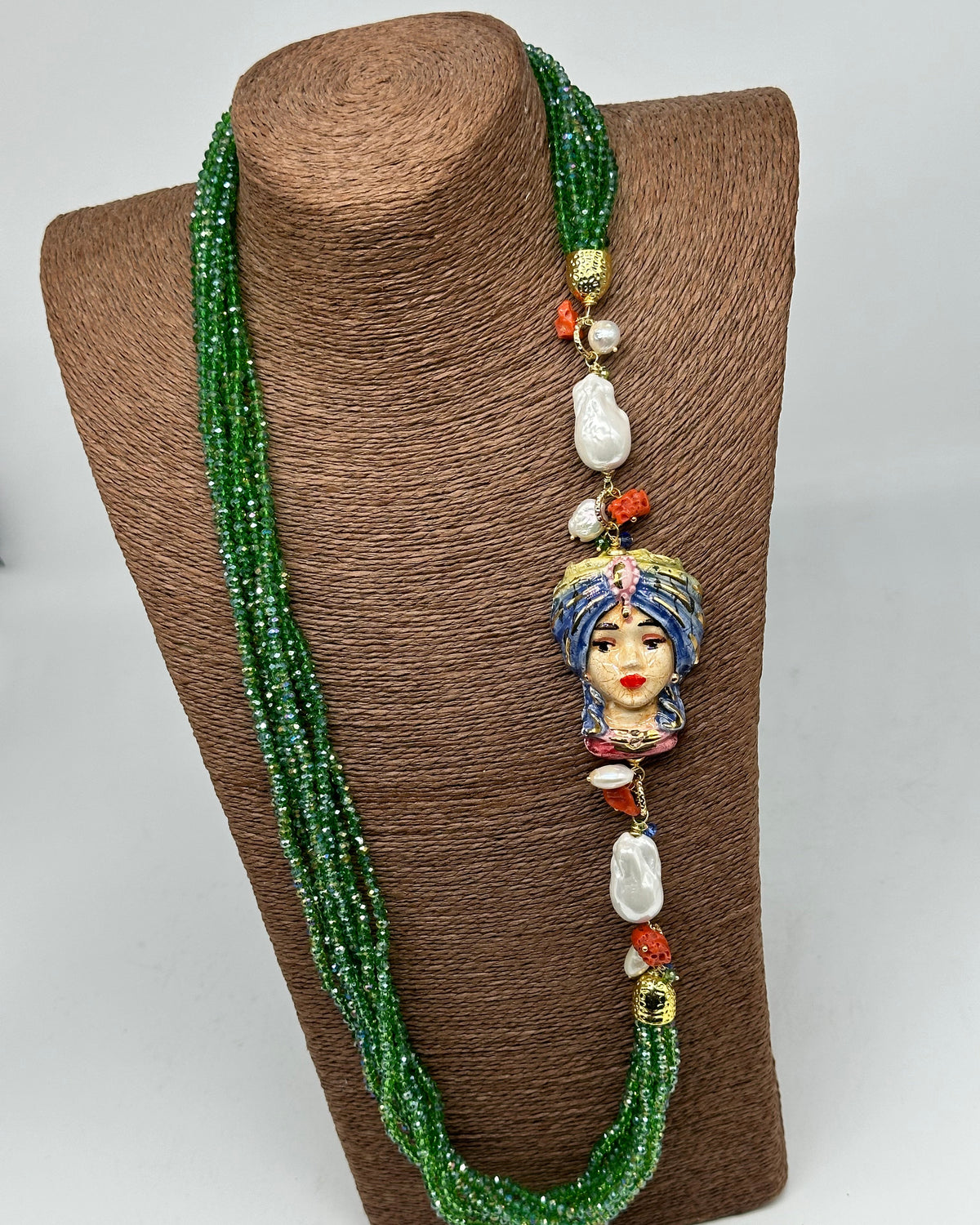 Collana Siciliana Multifilo Testa di Moro “Atena” Ceramica di Caltagirone V.3 - COLLANA