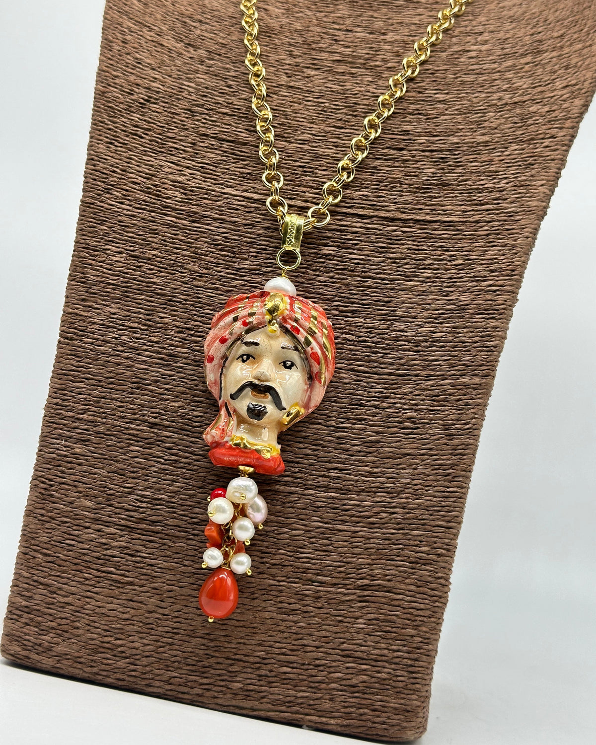 Collana Siciliana Testa di Moro Atena Ceramica di Caltagirone Turbante Rosso - COLLANA
