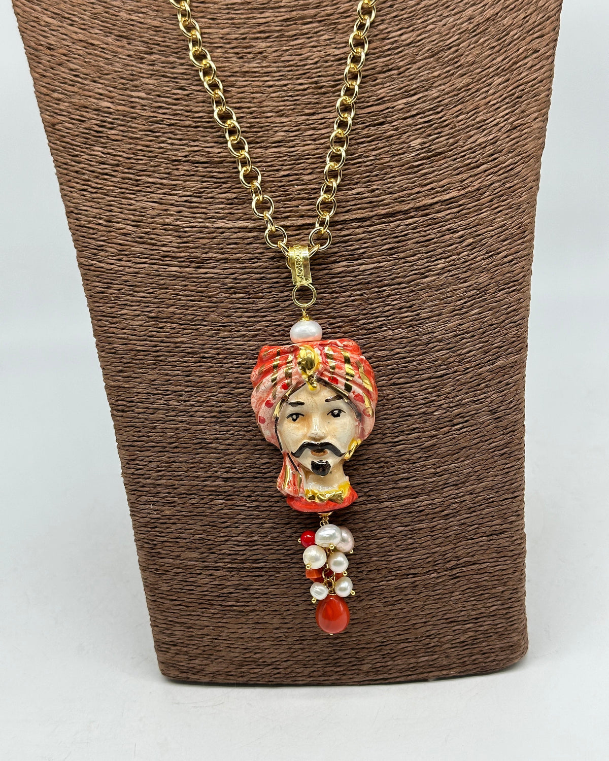 Collana Siciliana Testa di Moro Atena Ceramica di Caltagirone Turbante Rosso - COLLANA