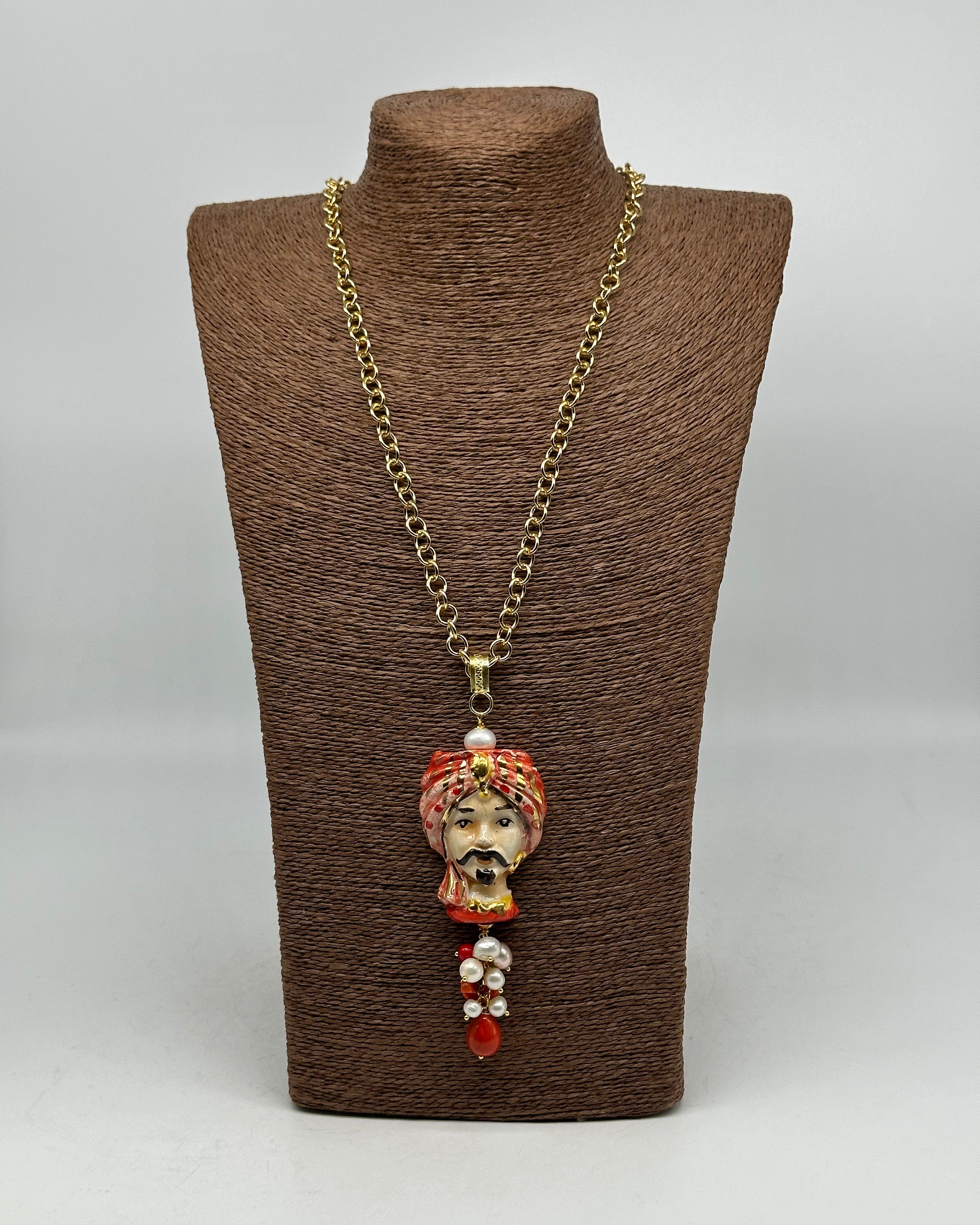 Collana Siciliana Testa di Moro Atena Ceramica di Caltagirone Turbante Rosso - COLLANA