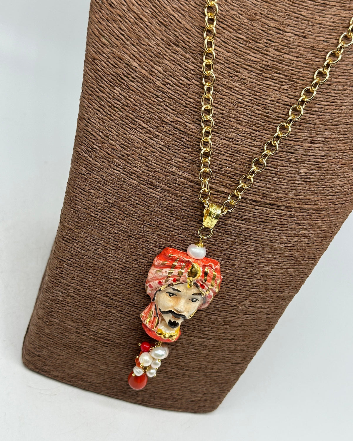 Collana Siciliana Testa di Moro Atena Ceramica di Caltagirone Turbante Rosso - COLLANA