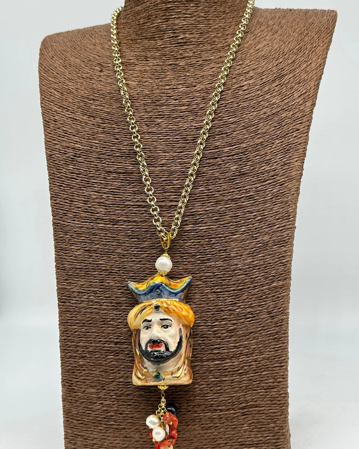 Collana Siciliana Testa di Moro Ceramica di Caltagirone Stile Classico V.1 DD CERAMICHE SICILIANE