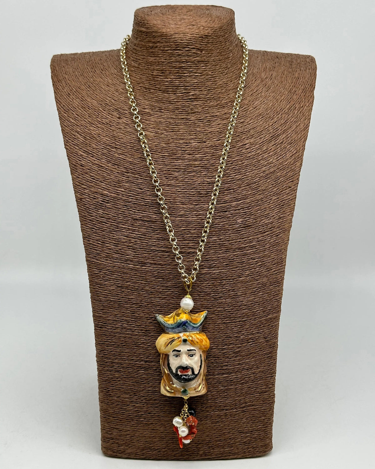 Collana Siciliana Testa di Moro Ceramica di Caltagirone Stile Classico V.1 DD CERAMICHE SICILIANE