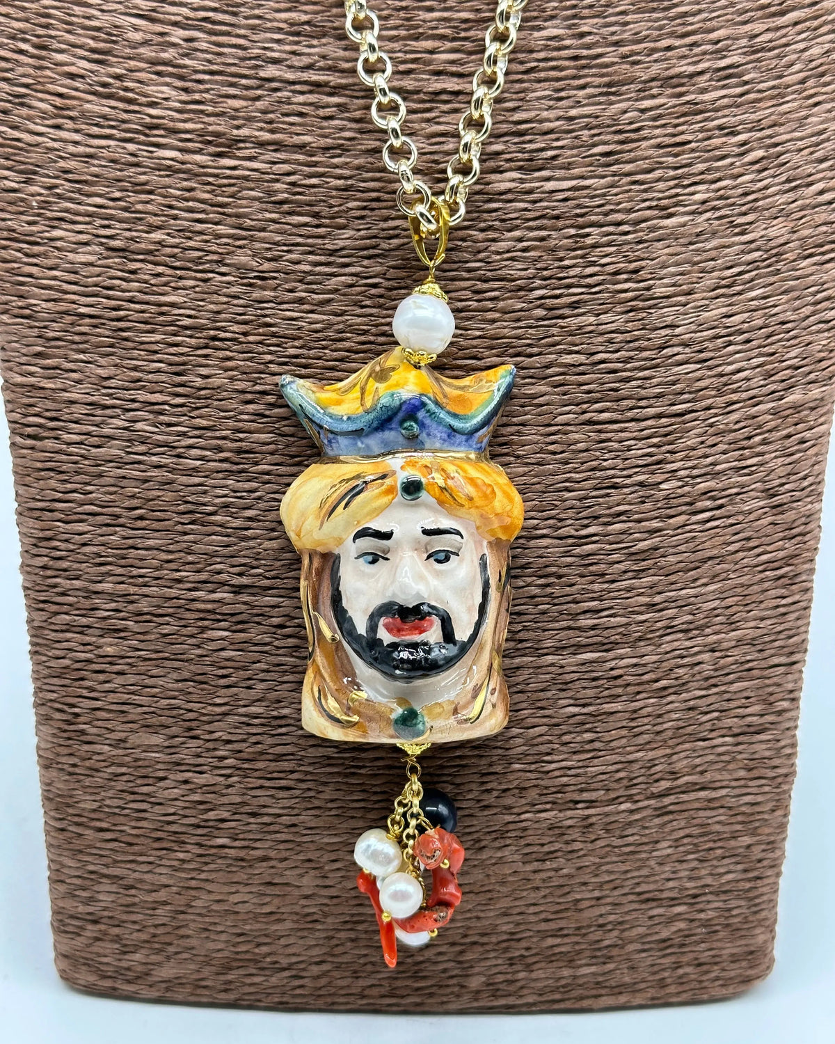 Collana Siciliana Testa di Moro Ceramica di Caltagirone Stile Classico V.1 DD CERAMICHE SICILIANE