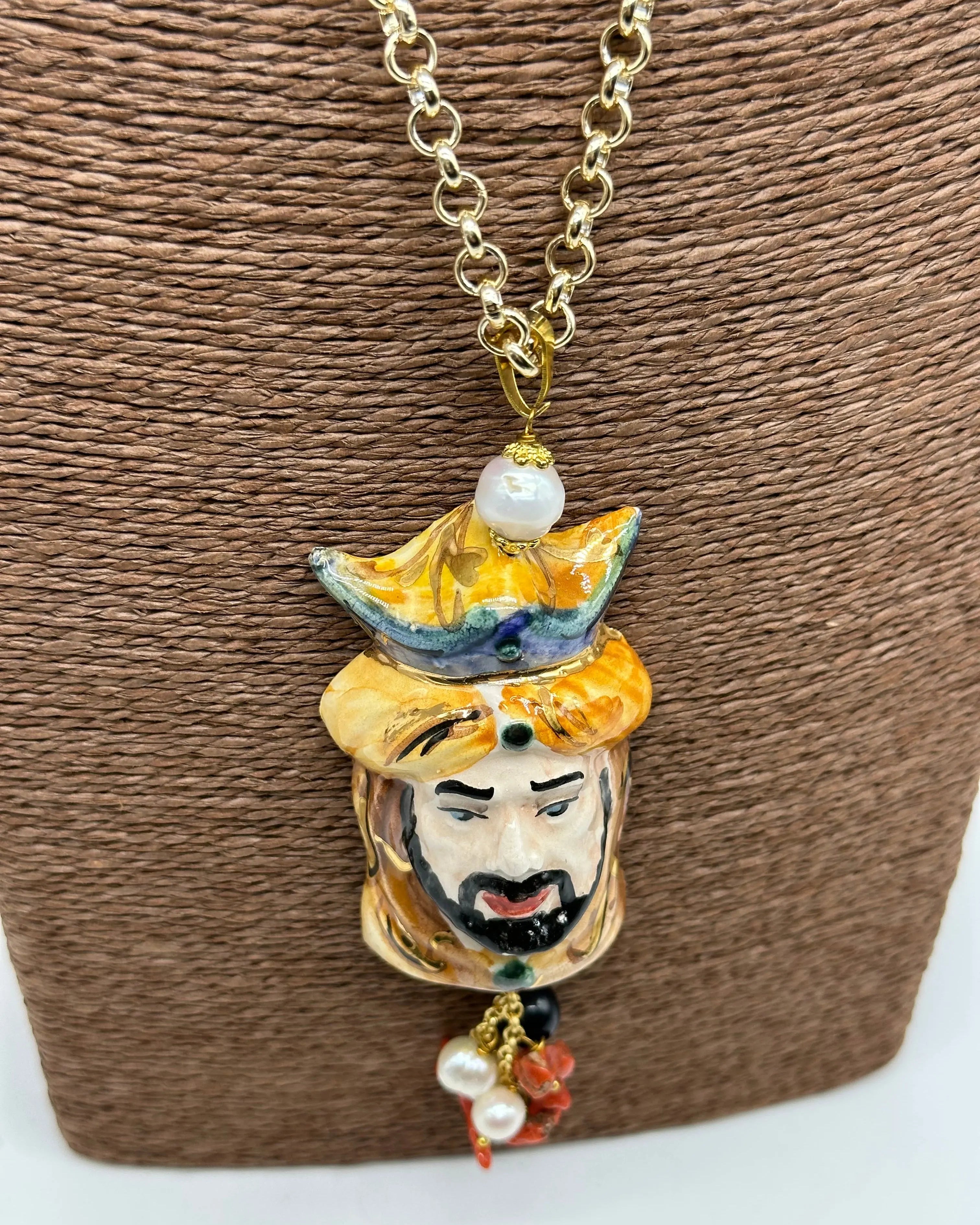 Collana Siciliana Testa di Moro Ceramica di Caltagirone Stile Classico V.1 DD CERAMICHE SICILIANE