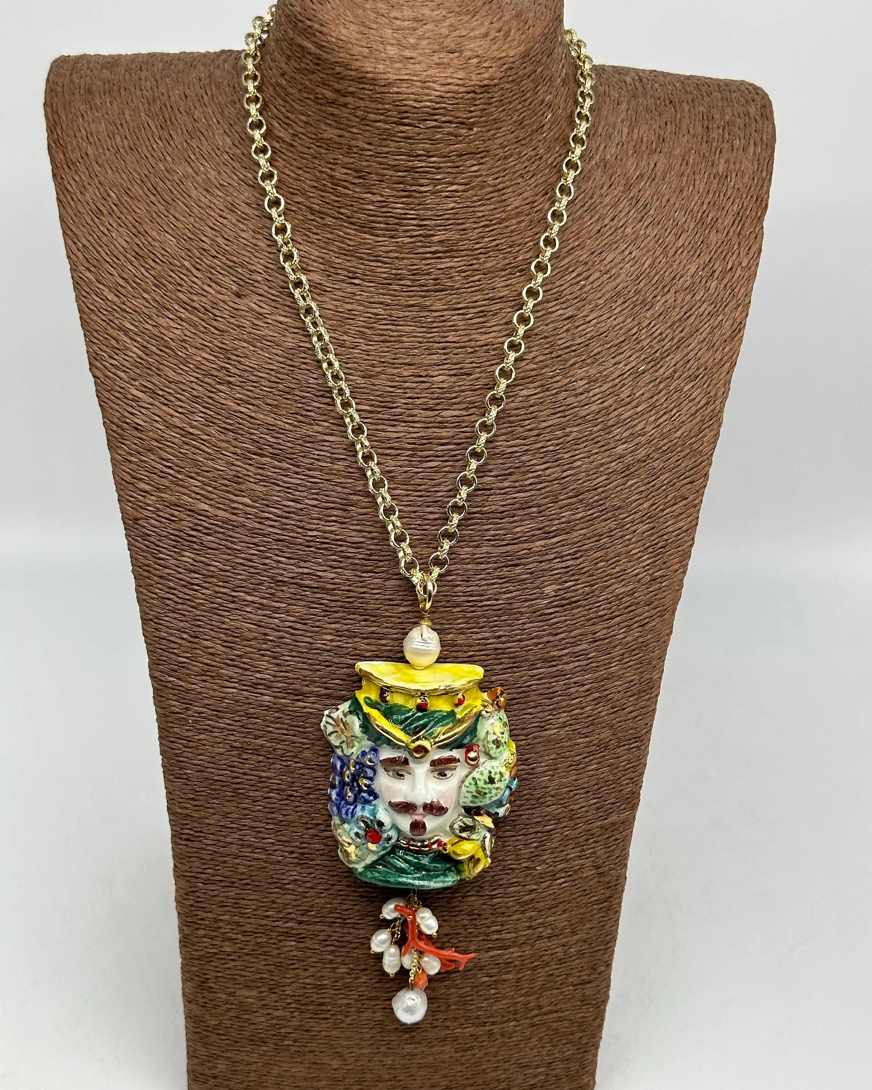 Collana Siciliana Testa di Moro Ceramica di Caltagirone Stile Classico V.2 DD CERAMICHE SICILIANE