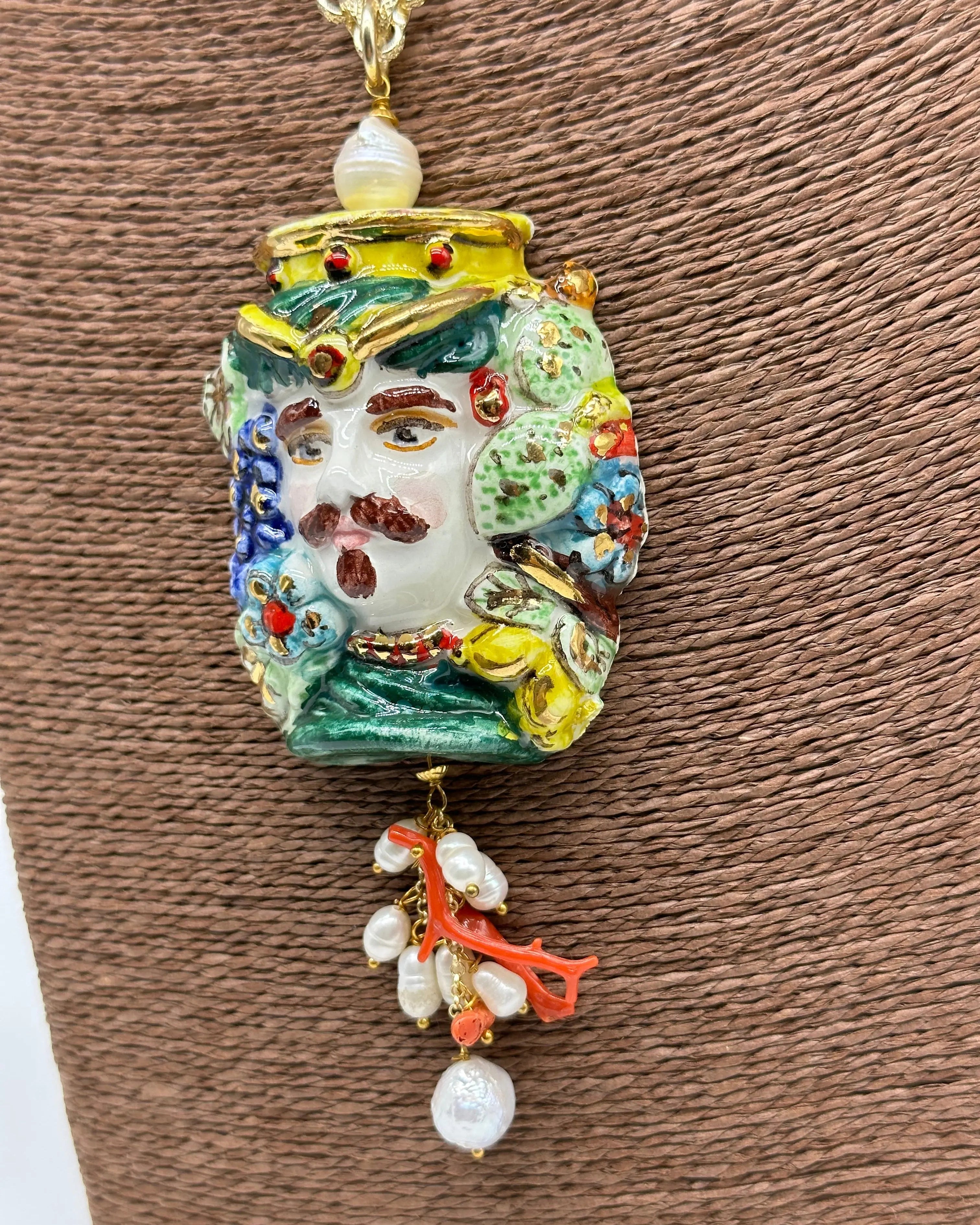Collana Siciliana Testa di Moro Ceramica di Caltagirone Stile Classico V.2 DD CERAMICHE SICILIANE